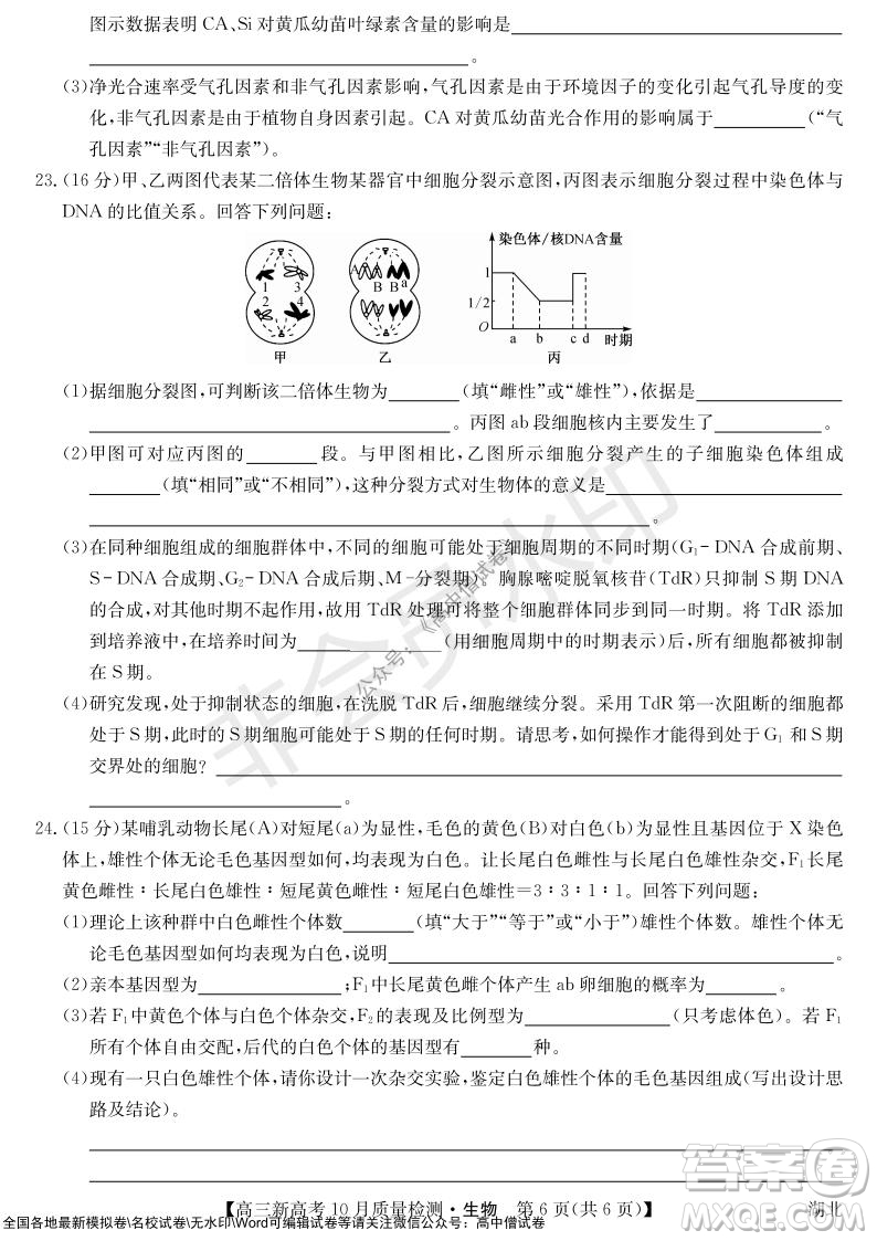 2022屆九師聯(lián)盟高三新高考10月質(zhì)量檢測生物試題及答案