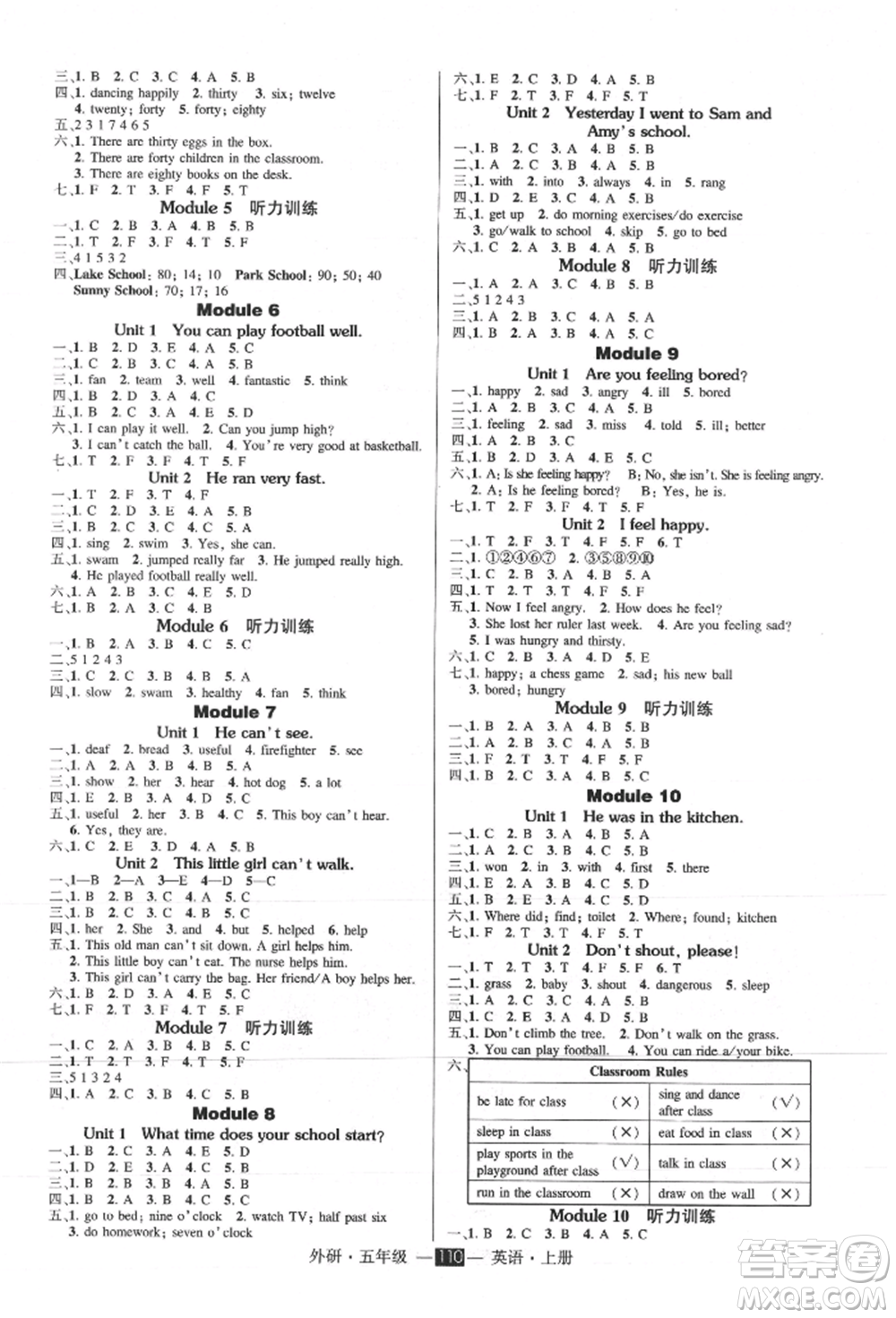 西安出版社2021狀元成才路創(chuàng)優(yōu)作業(yè)100分五年級(jí)上冊英語外研版參考答案