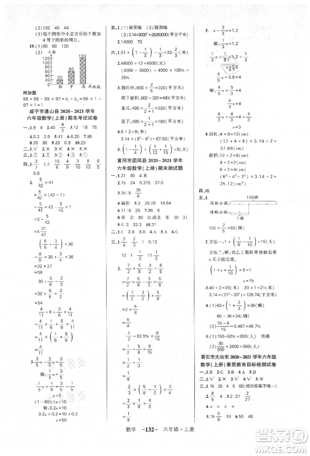 武漢出版社2021狀元成才路創(chuàng)優(yōu)作業(yè)100分六年級(jí)上冊(cè)數(shù)學(xué)人教版湖北專版參考答案