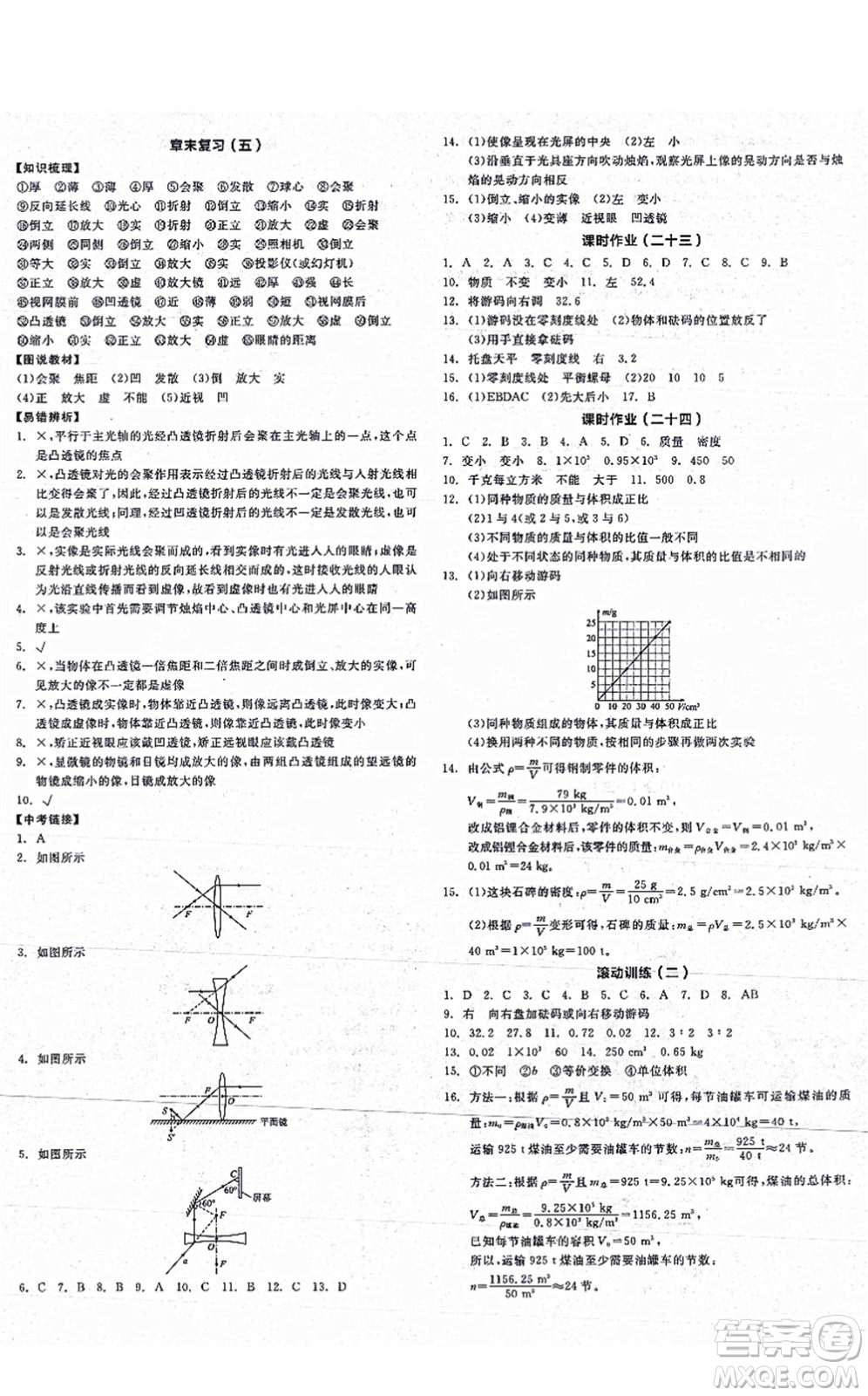 陽光出版社2021全品學練考聽課手冊八年級物理上冊RJ人教版江西專版答案