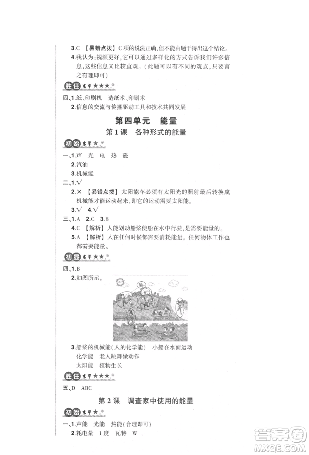 武漢出版社2021狀元成才路創(chuàng)優(yōu)作業(yè)100分六年級(jí)上冊(cè)科學(xué)教科版參考答案