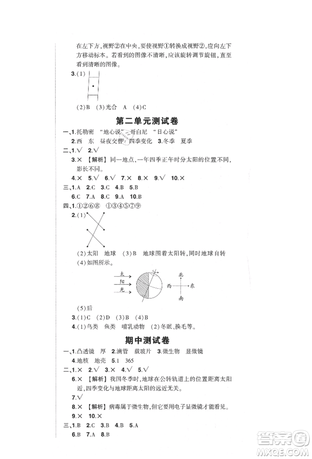 武漢出版社2021狀元成才路創(chuàng)優(yōu)作業(yè)100分六年級(jí)上冊(cè)科學(xué)教科版參考答案