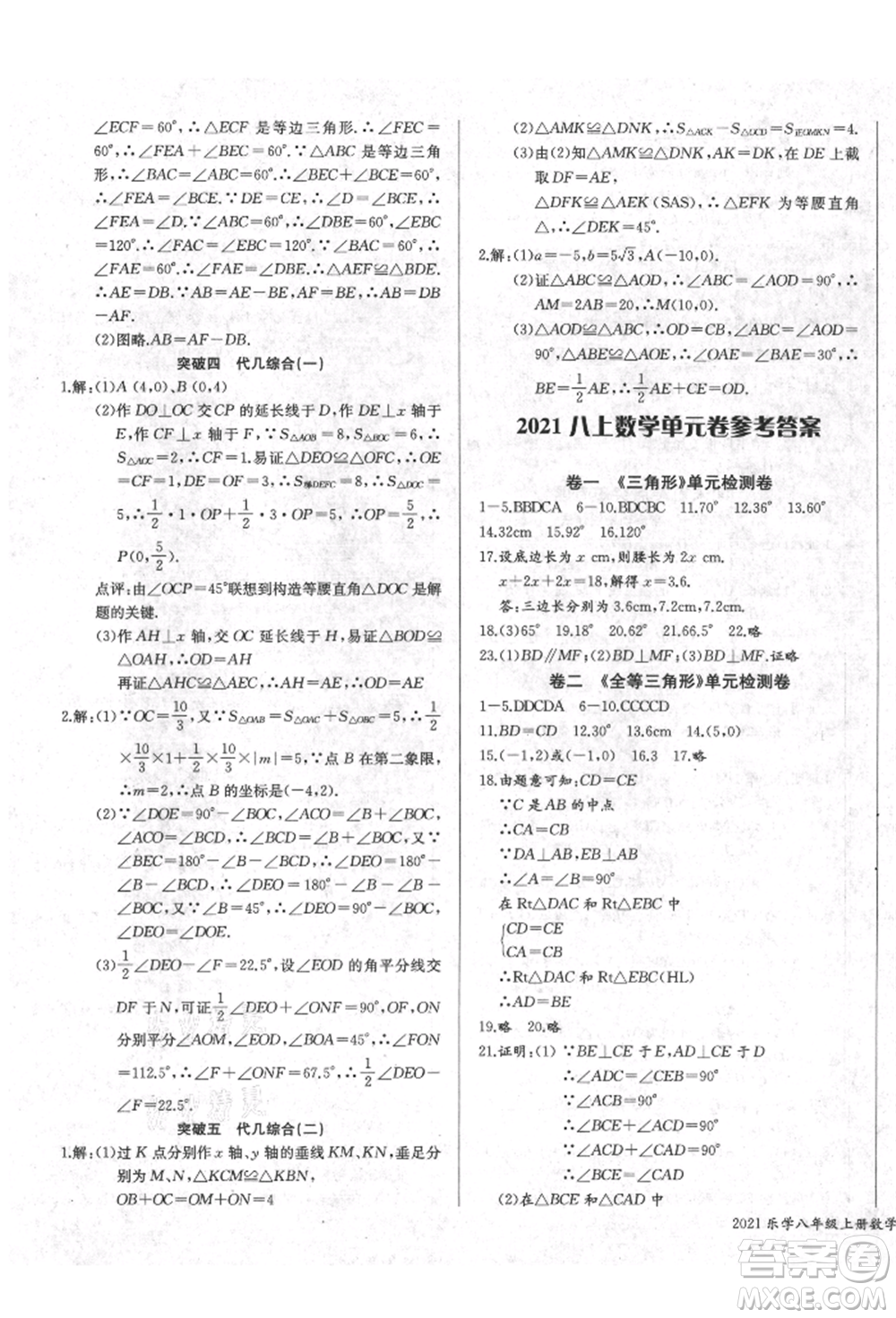 長江少年兒童出版社2021樂學課堂課時學講練八年級上冊數(shù)學人教版參考答案