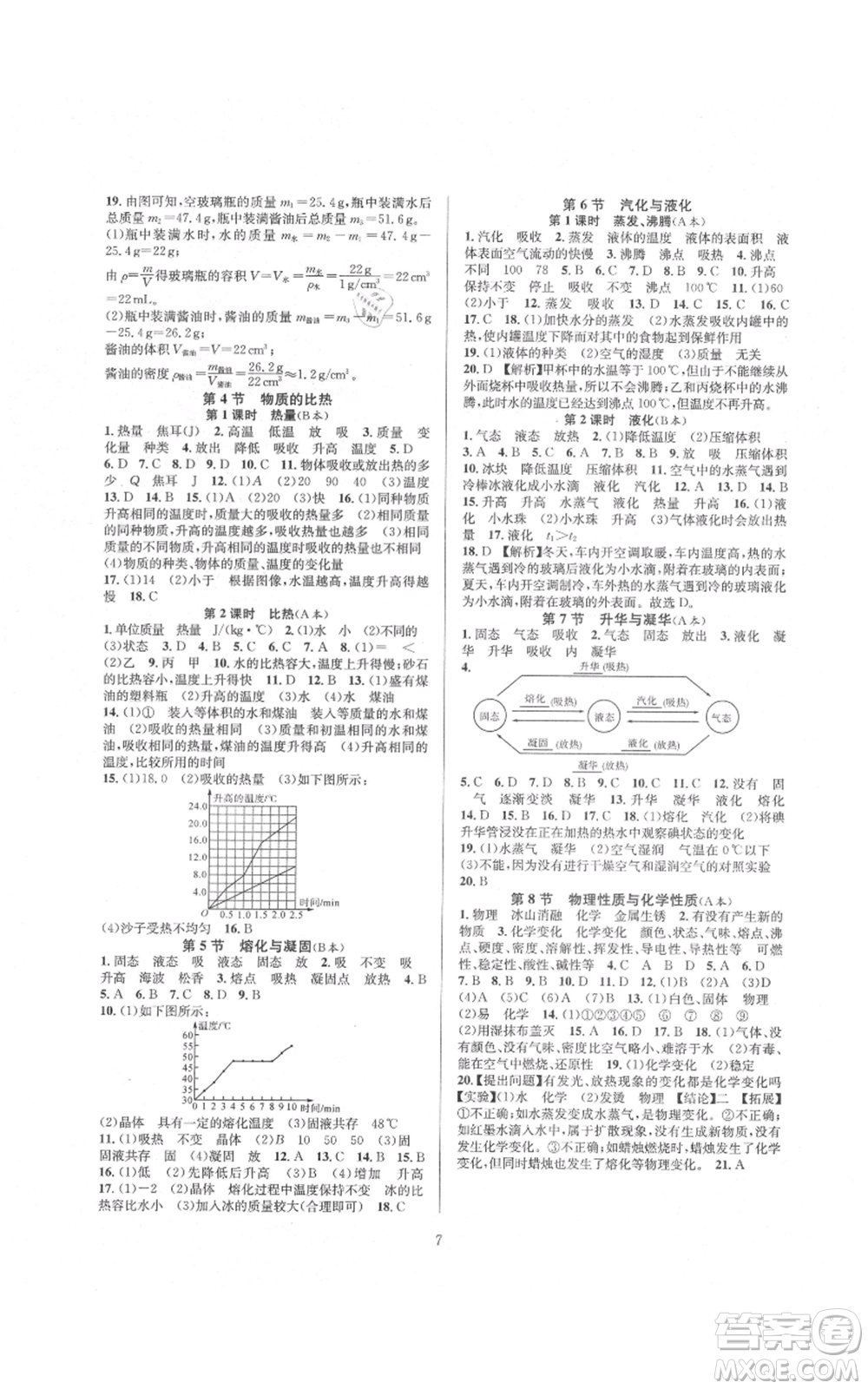 浙江教育出版社2021全優(yōu)新同步七年級上冊科學浙教版參考答案