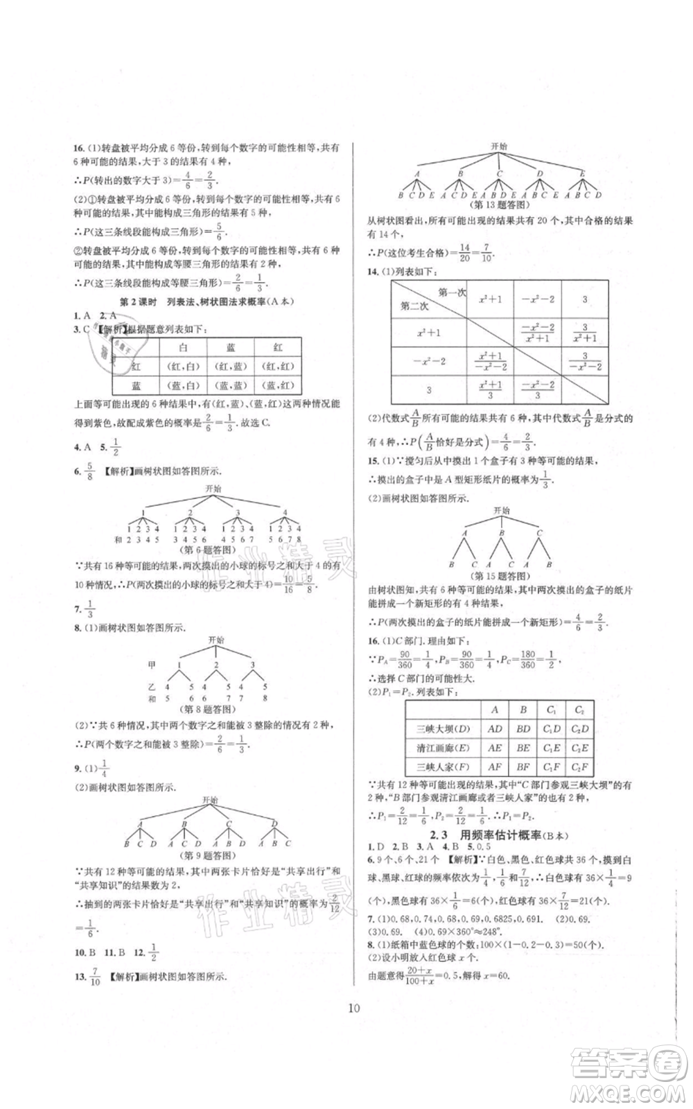 浙江教育出版社2021全優(yōu)新同步九年級數(shù)學(xué)浙教版參考答案