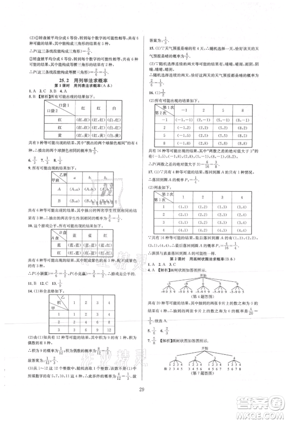 浙江教育出版社2021全優(yōu)新同步九年級(jí)數(shù)學(xué)人教版參考答案