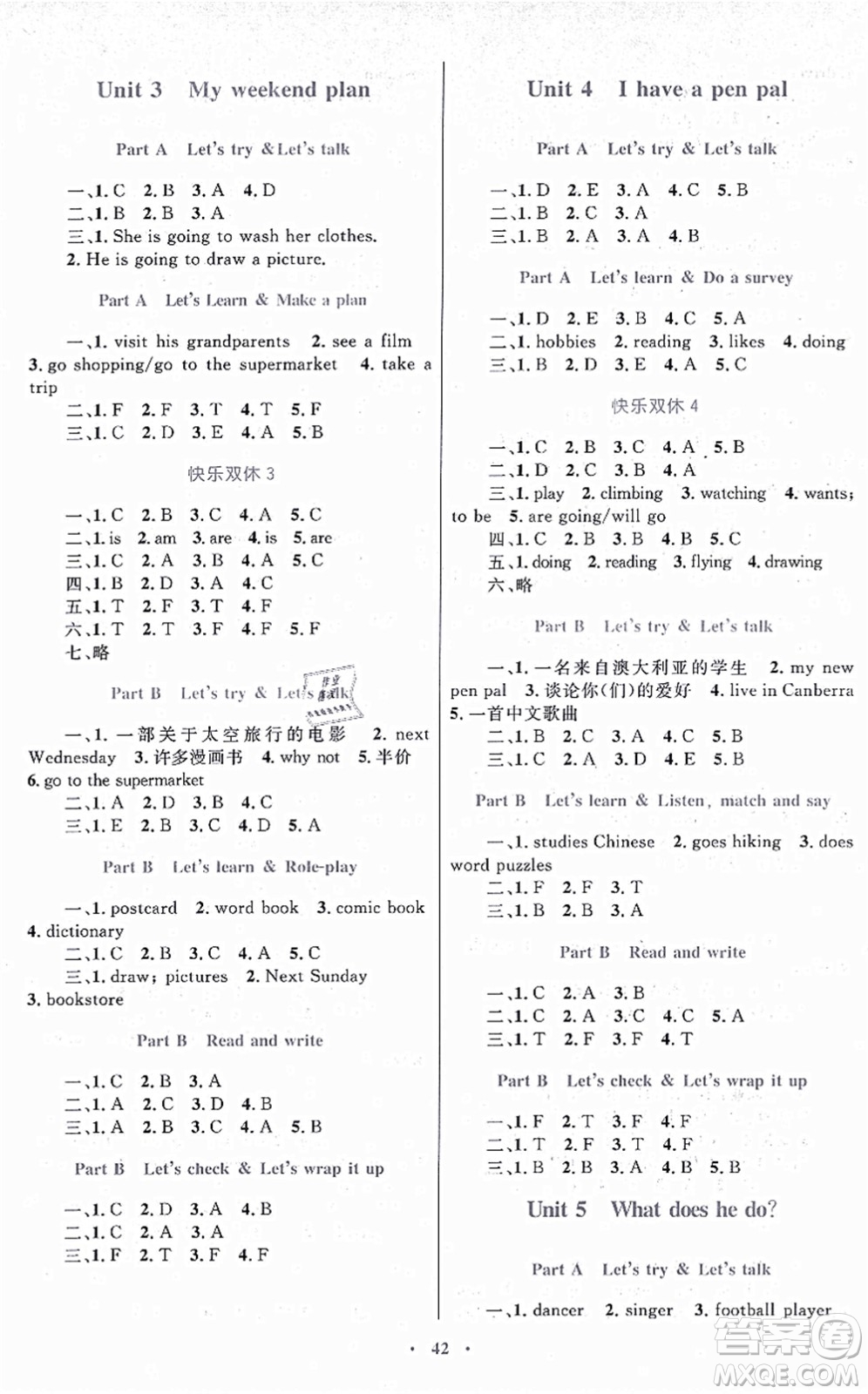 內(nèi)蒙古教育出版社2021小學(xué)同步學(xué)習(xí)目標(biāo)與檢測六年級英語上冊人教版答案