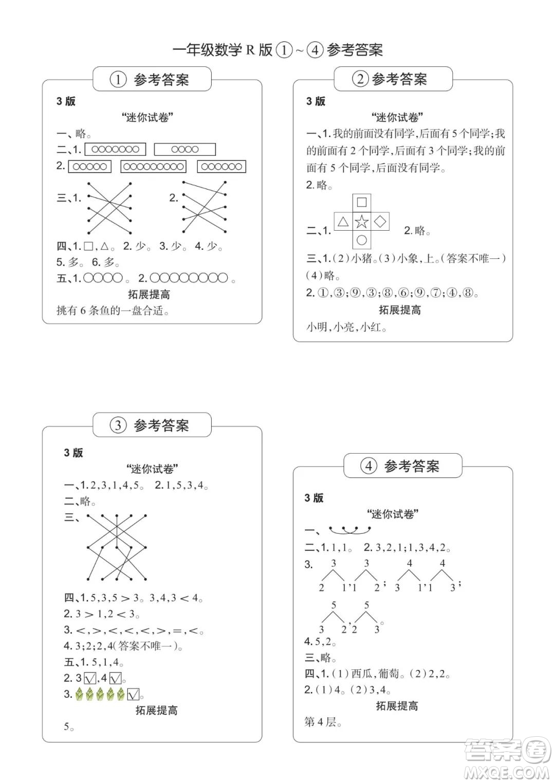 2021年時代學習報一年級上數(shù)學R版人教版1-8期參考答案