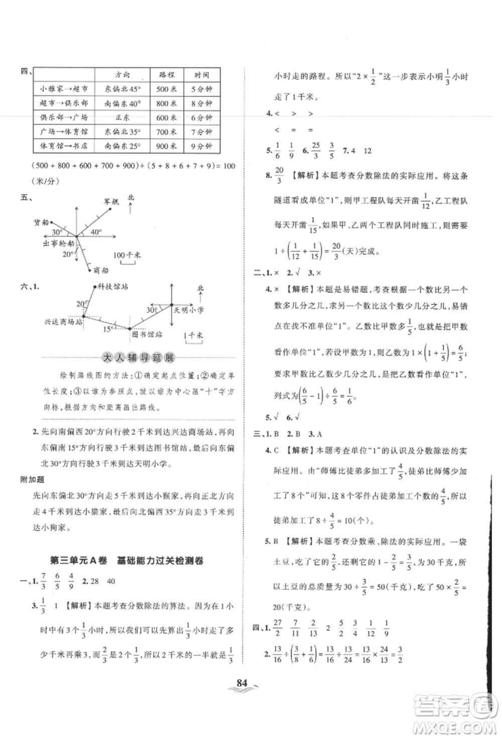 江西人民出版社2021王朝霞培優(yōu)100分六年級(jí)上冊(cè)數(shù)學(xué)人教版參考答案