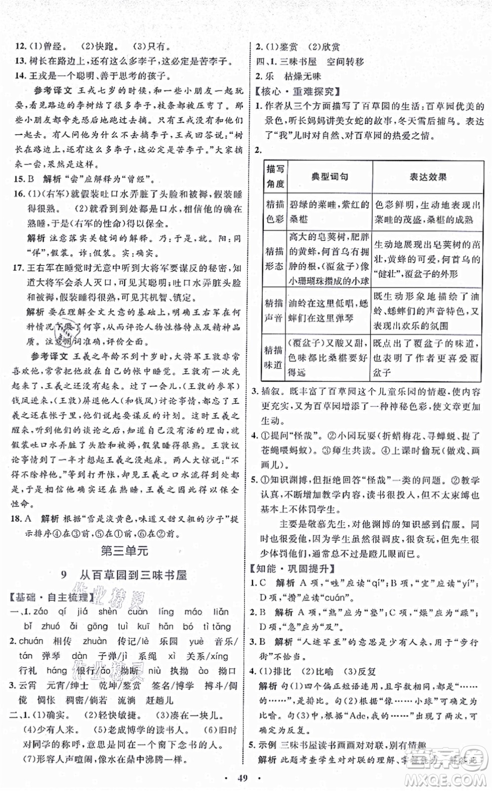 內(nèi)蒙古教育出版社2021初中同步學(xué)習(xí)目標(biāo)與檢測(cè)七年級(jí)語(yǔ)文上冊(cè)人教版答案