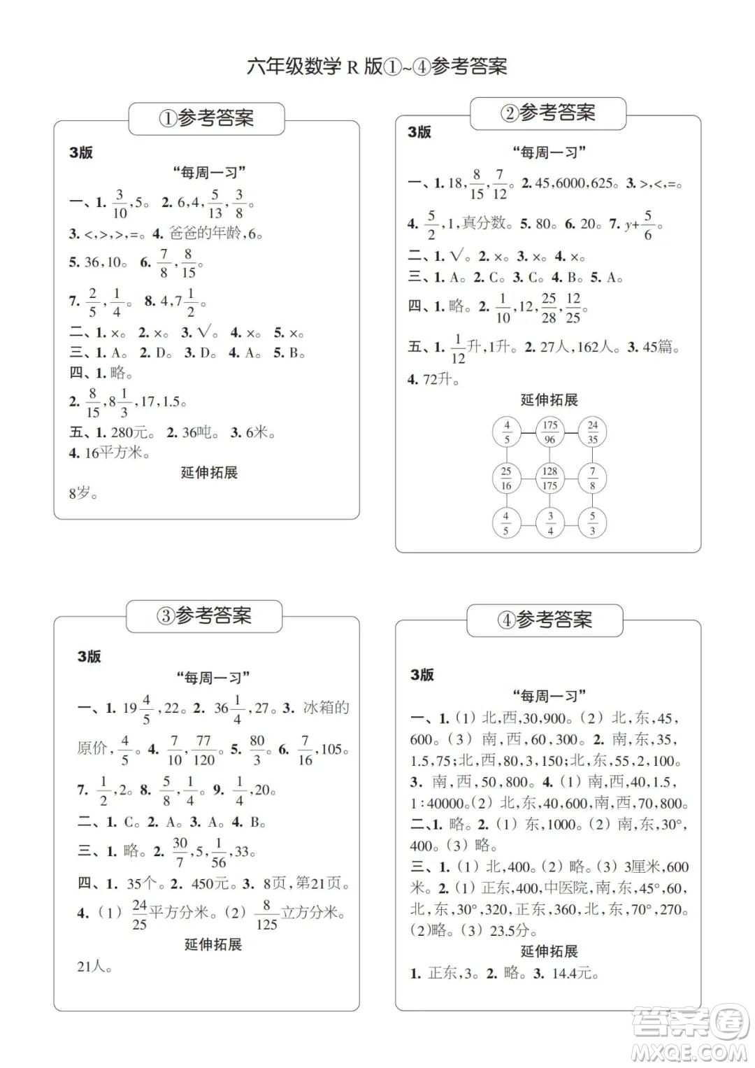 2021年時(shí)代學(xué)習(xí)報(bào)六年級(jí)上數(shù)學(xué)R版人教版1-8期參考答案