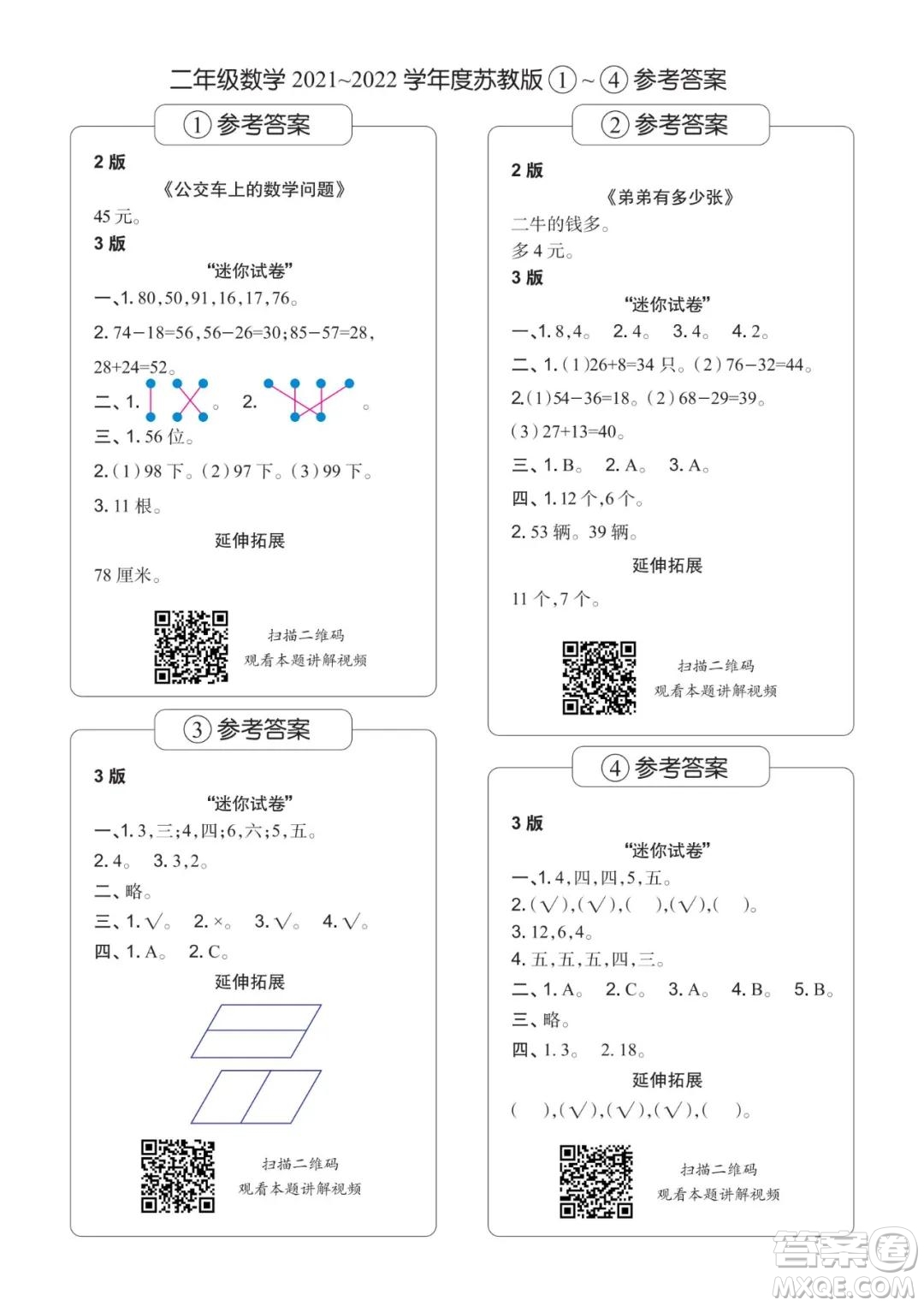 2021年時代學習報二年級上數(shù)學蘇教版1-8期參考答案