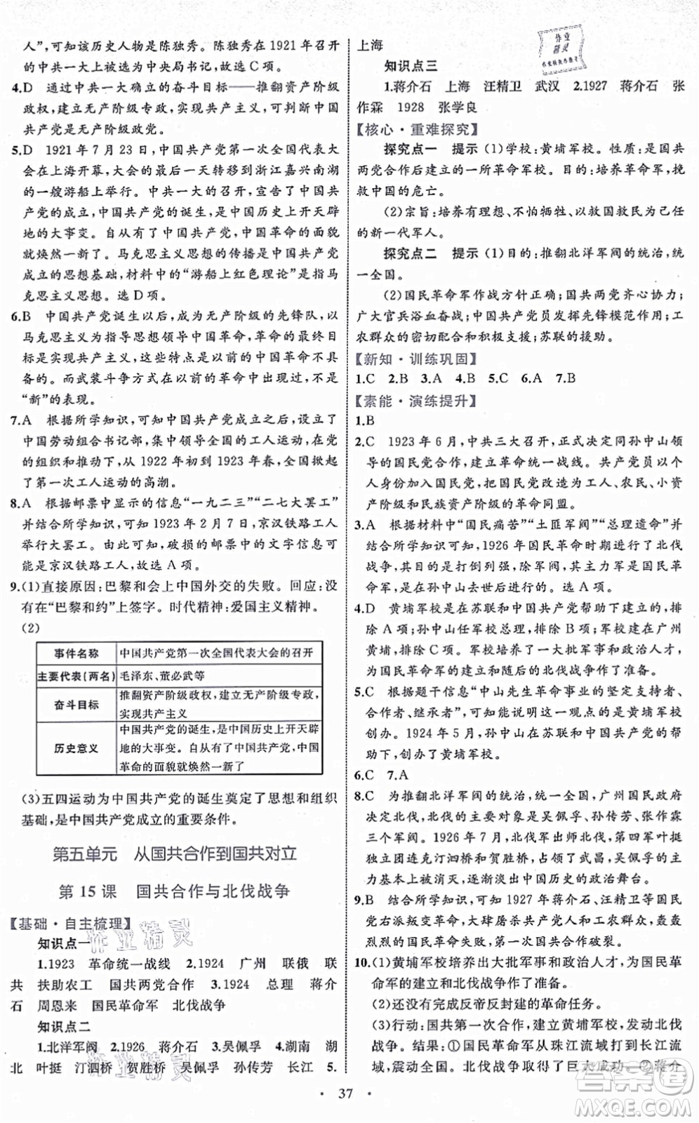 內(nèi)蒙古教育出版社2021初中同步學(xué)習(xí)目標(biāo)與檢測(cè)八年級(jí)歷史上冊(cè)人教版答案