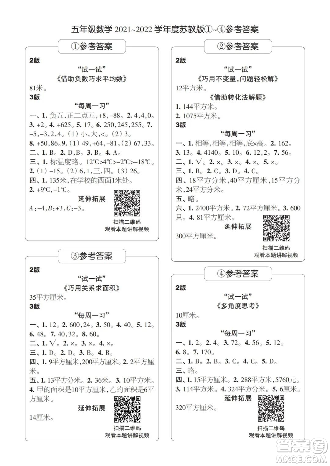 2021年時代學習報五年級上數(shù)學蘇教版1-8期參考答案