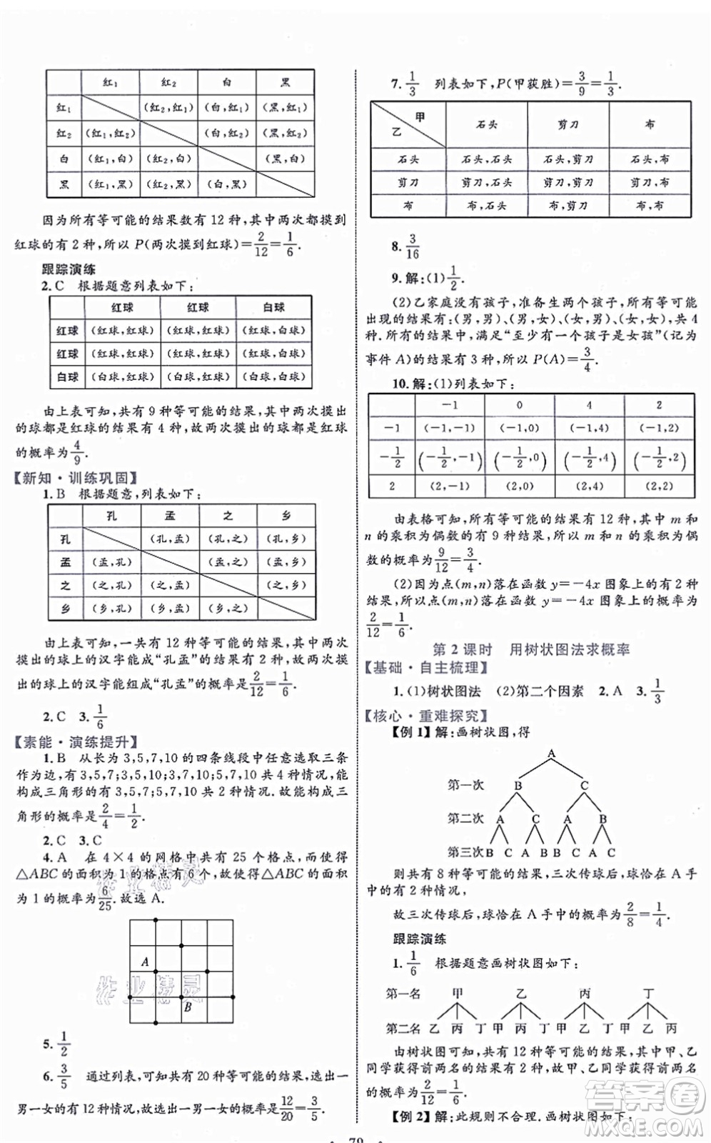 內(nèi)蒙古教育出版社2021初中同步學(xué)習(xí)目標(biāo)與檢測九年級數(shù)學(xué)全一冊人教版答案