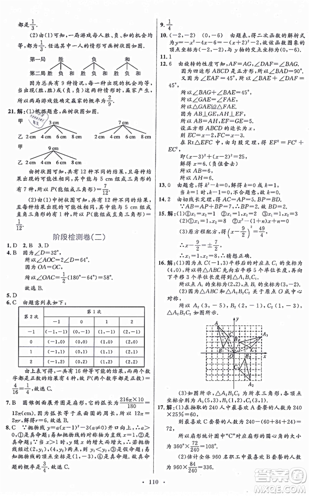 內(nèi)蒙古教育出版社2021初中同步學(xué)習(xí)目標(biāo)與檢測九年級數(shù)學(xué)全一冊人教版答案