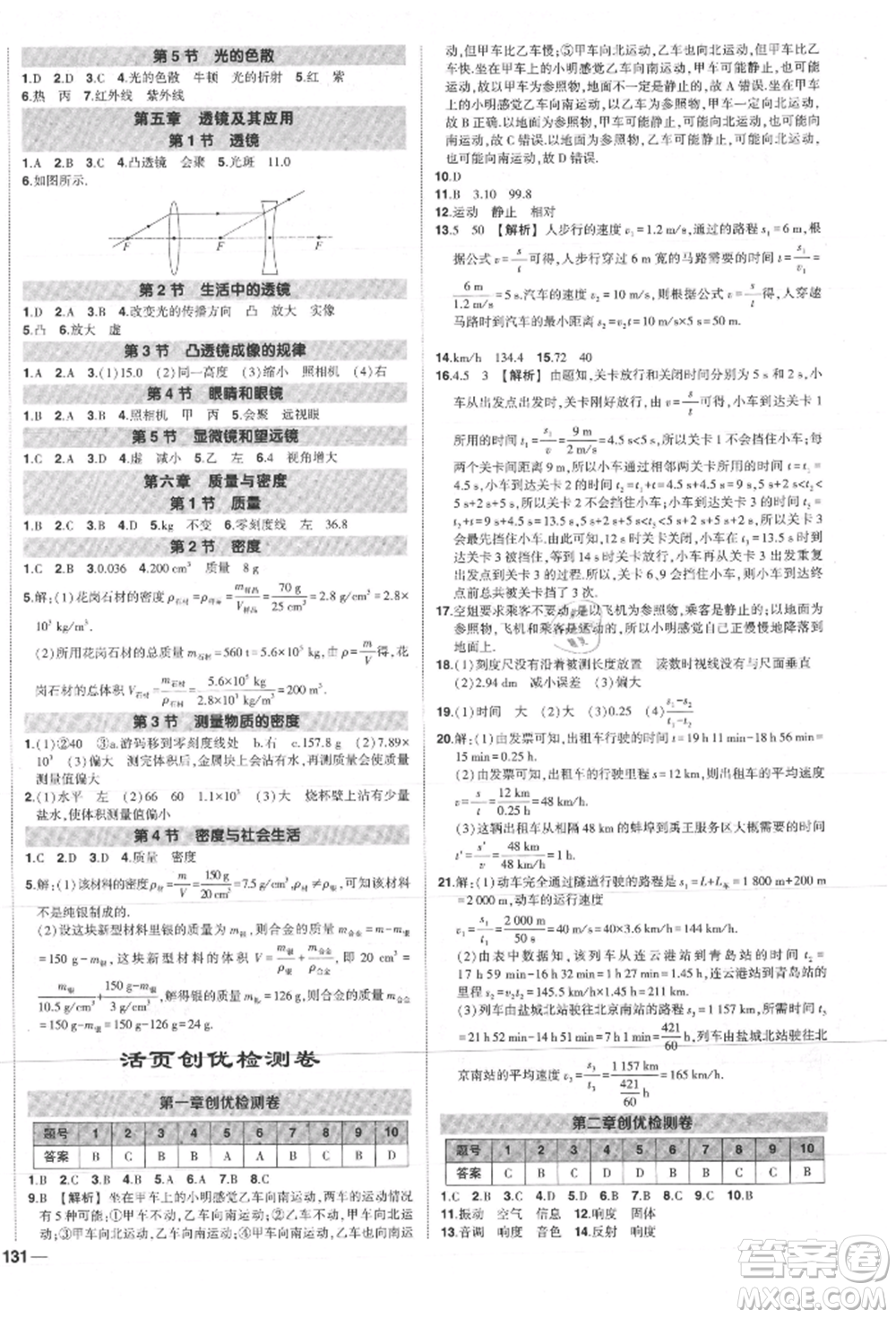 長江出版社2021狀元成才路創(chuàng)優(yōu)作業(yè)八年級上冊物理人教版參考答案