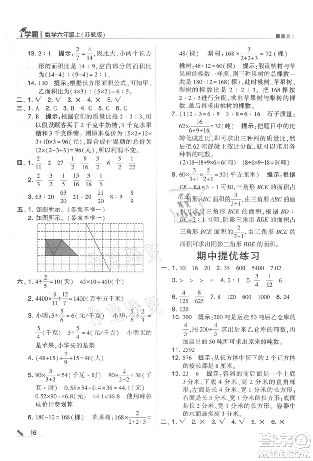 甘肅少年兒童出版社2021經(jīng)綸學(xué)典學(xué)霸六年級上冊數(shù)學(xué)蘇教版參考答案