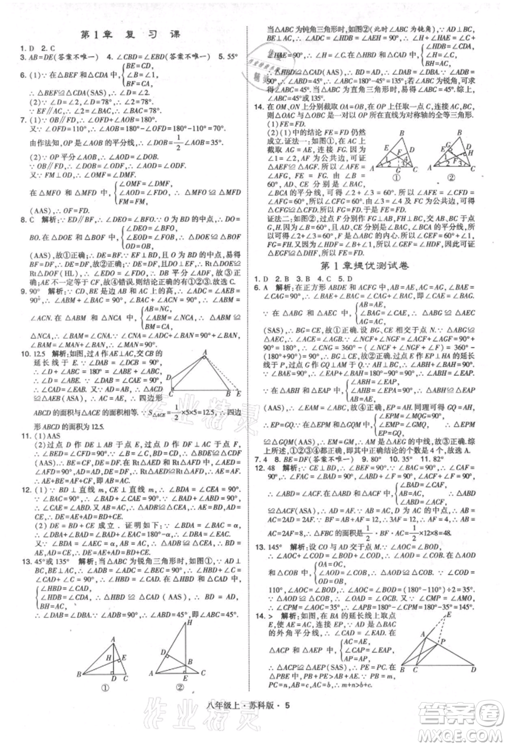 甘肅少年兒童出版社2021學(xué)霸題中題八年級上冊數(shù)學(xué)蘇科版參考答案