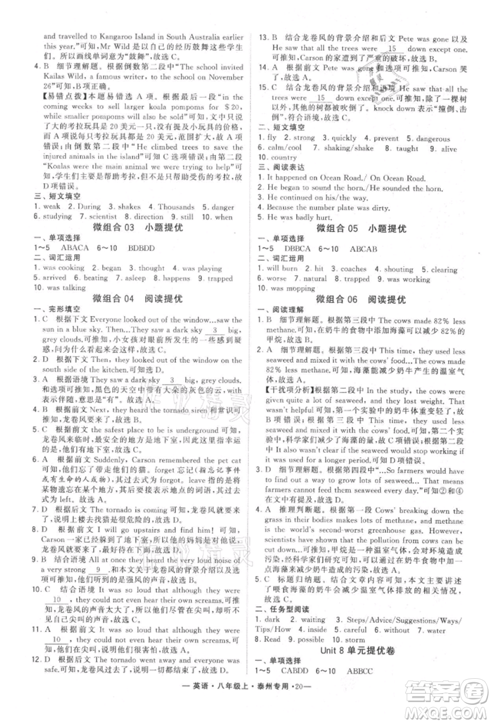 河海大學出版社2021經(jīng)綸學典學霸組合訓(xùn)練八年級上冊英語譯林版泰州專用參考答案