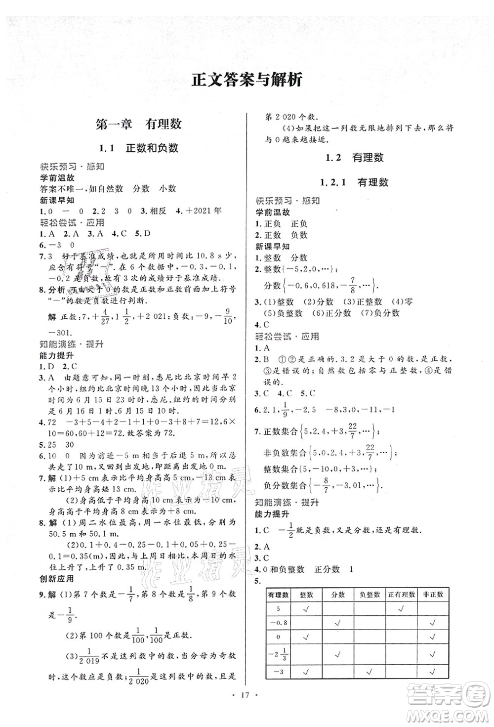 人民教育出版社2021初中同步測控優(yōu)化設計七年級數學上冊人教版答案