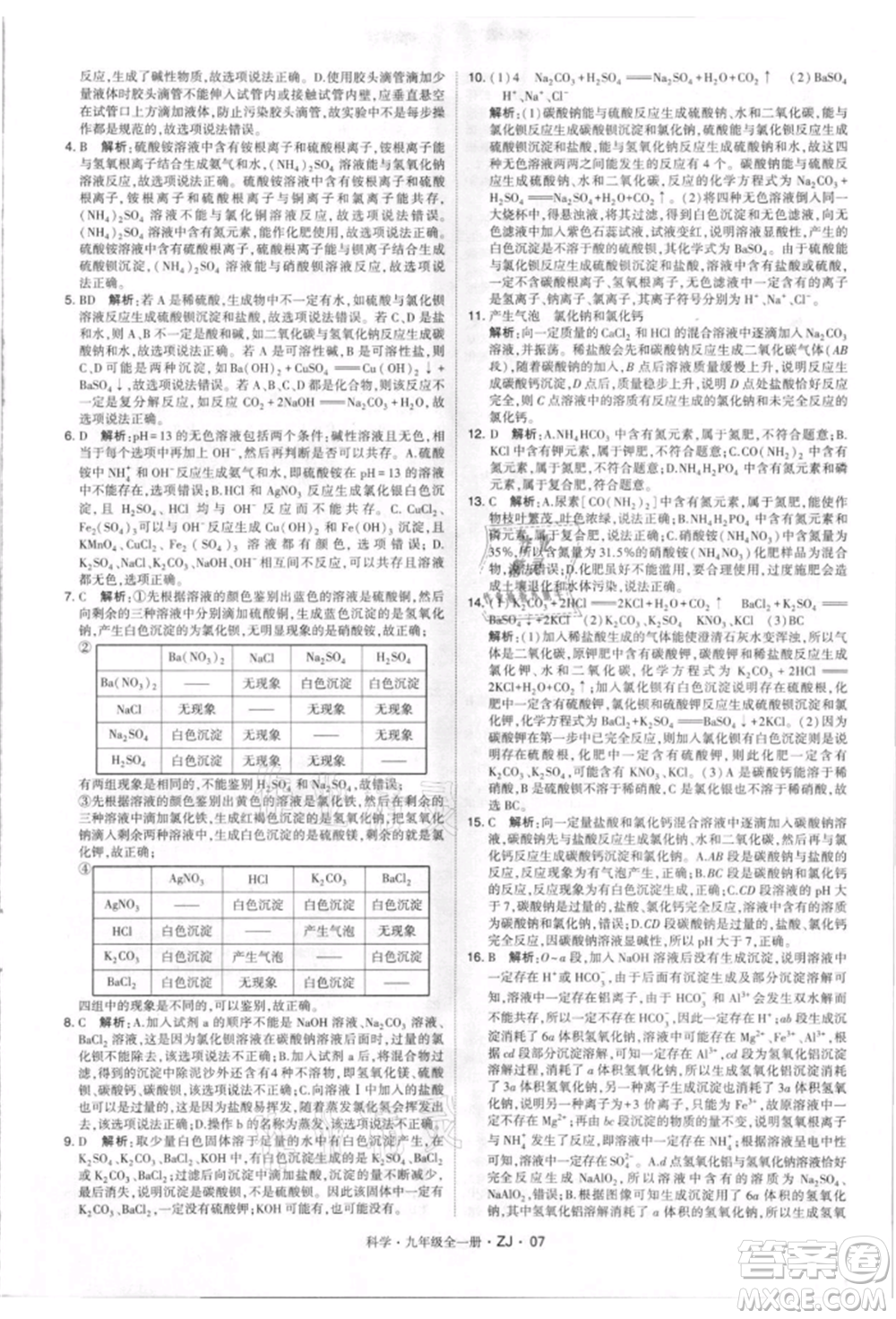 寧夏人民教育出版社2021經(jīng)綸學(xué)典學(xué)霸題中題九年級上冊科學(xué)浙教版參考答案