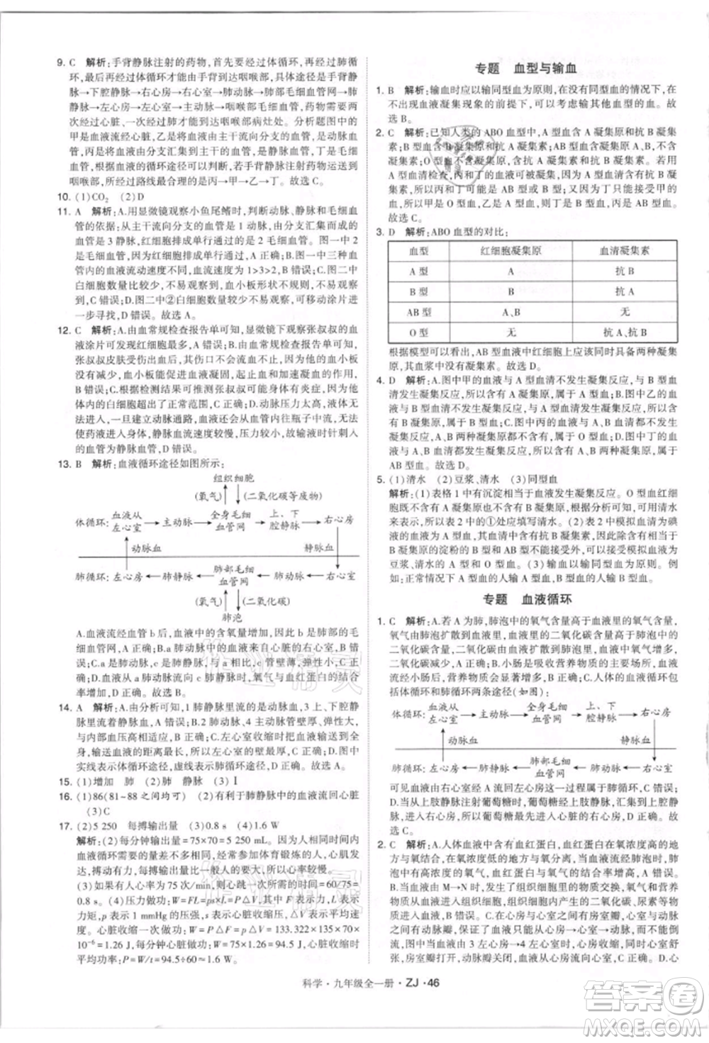 寧夏人民教育出版社2021經(jīng)綸學(xué)典學(xué)霸題中題九年級上冊科學(xué)浙教版參考答案