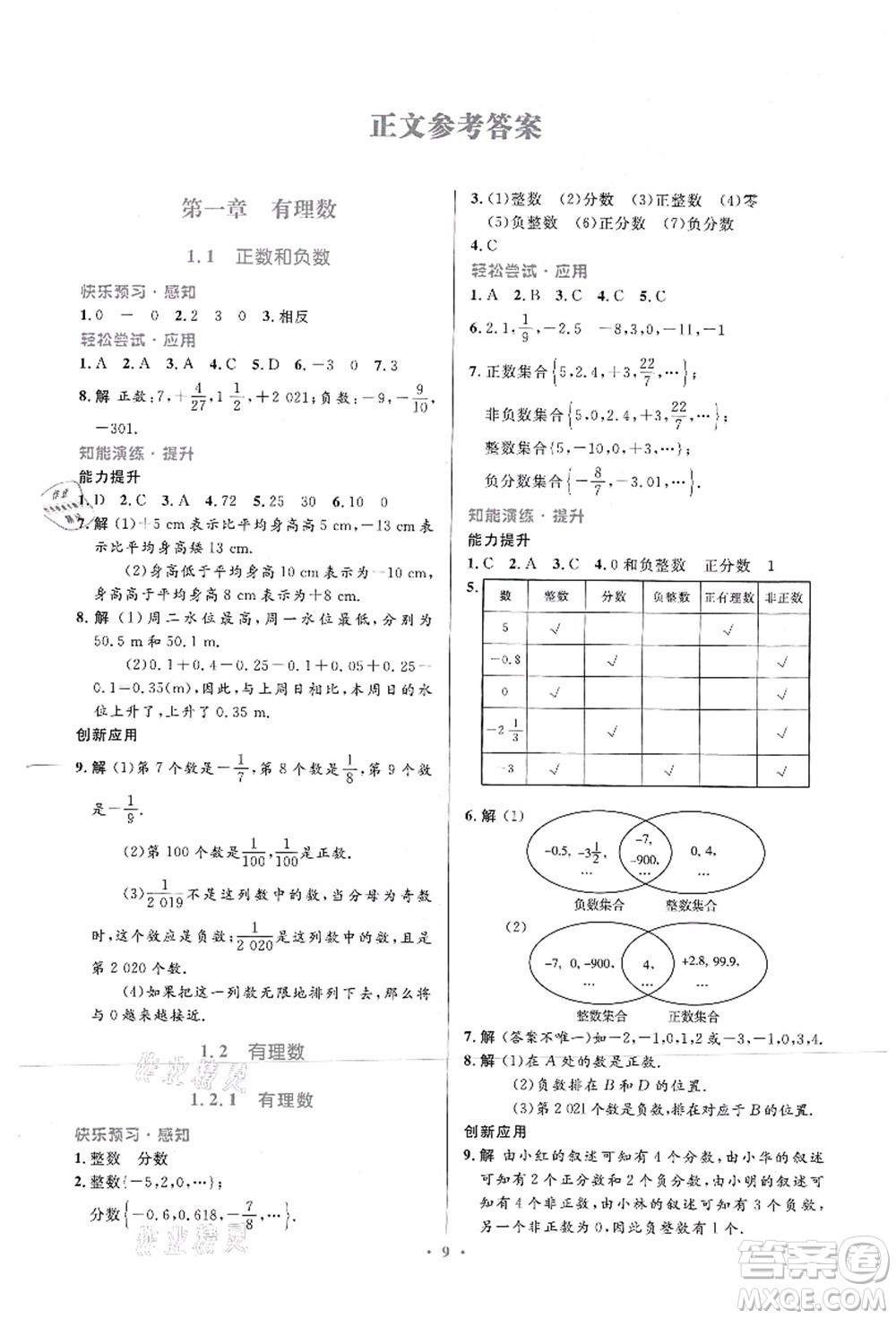 人民教育出版社2021初中同步測(cè)控優(yōu)化設(shè)計(jì)七年級(jí)數(shù)學(xué)上冊(cè)人教版福建專(zhuān)版答案