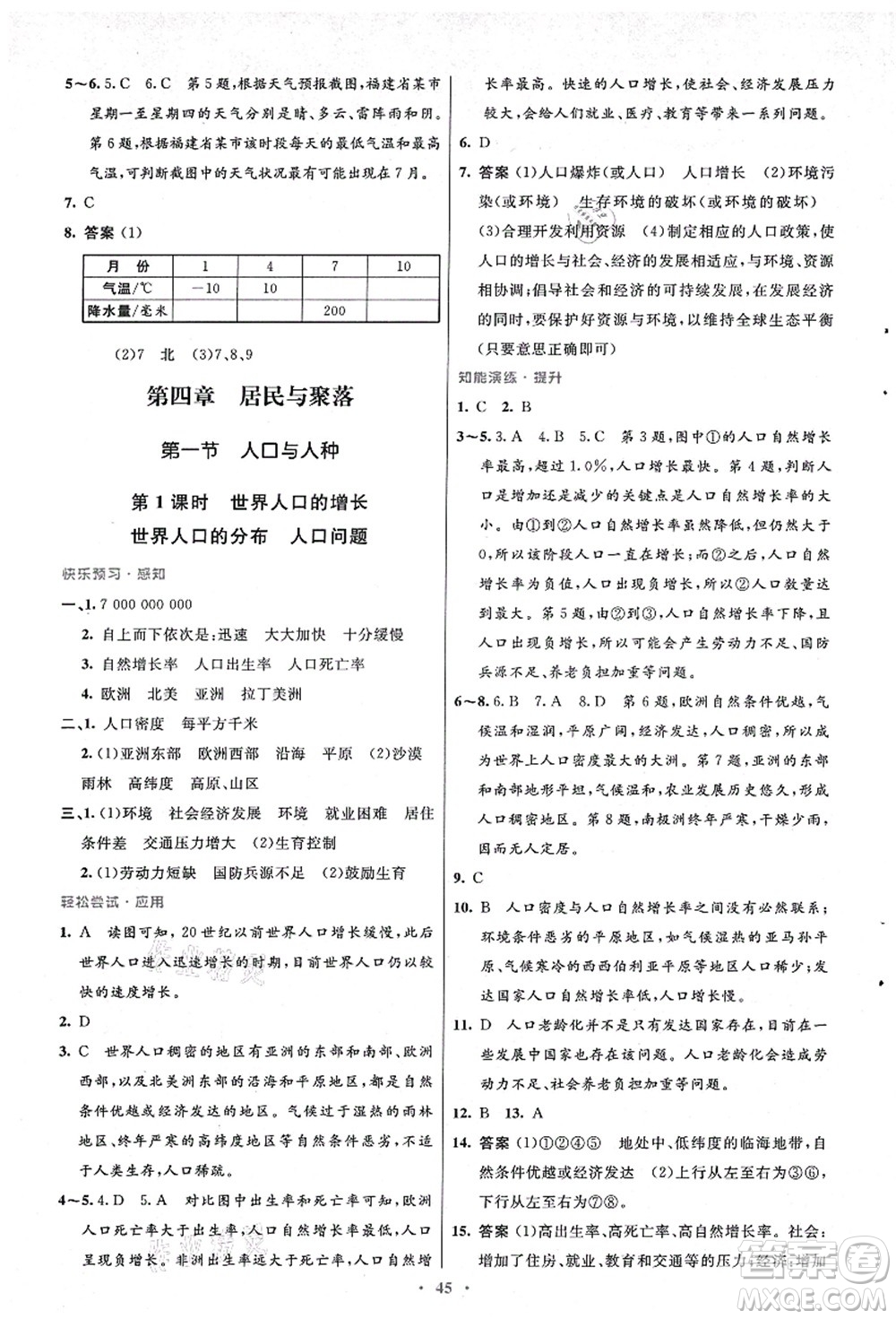 人民教育出版社2021初中同步測控優(yōu)化設(shè)計(jì)七年級(jí)地理上冊(cè)人教版答案