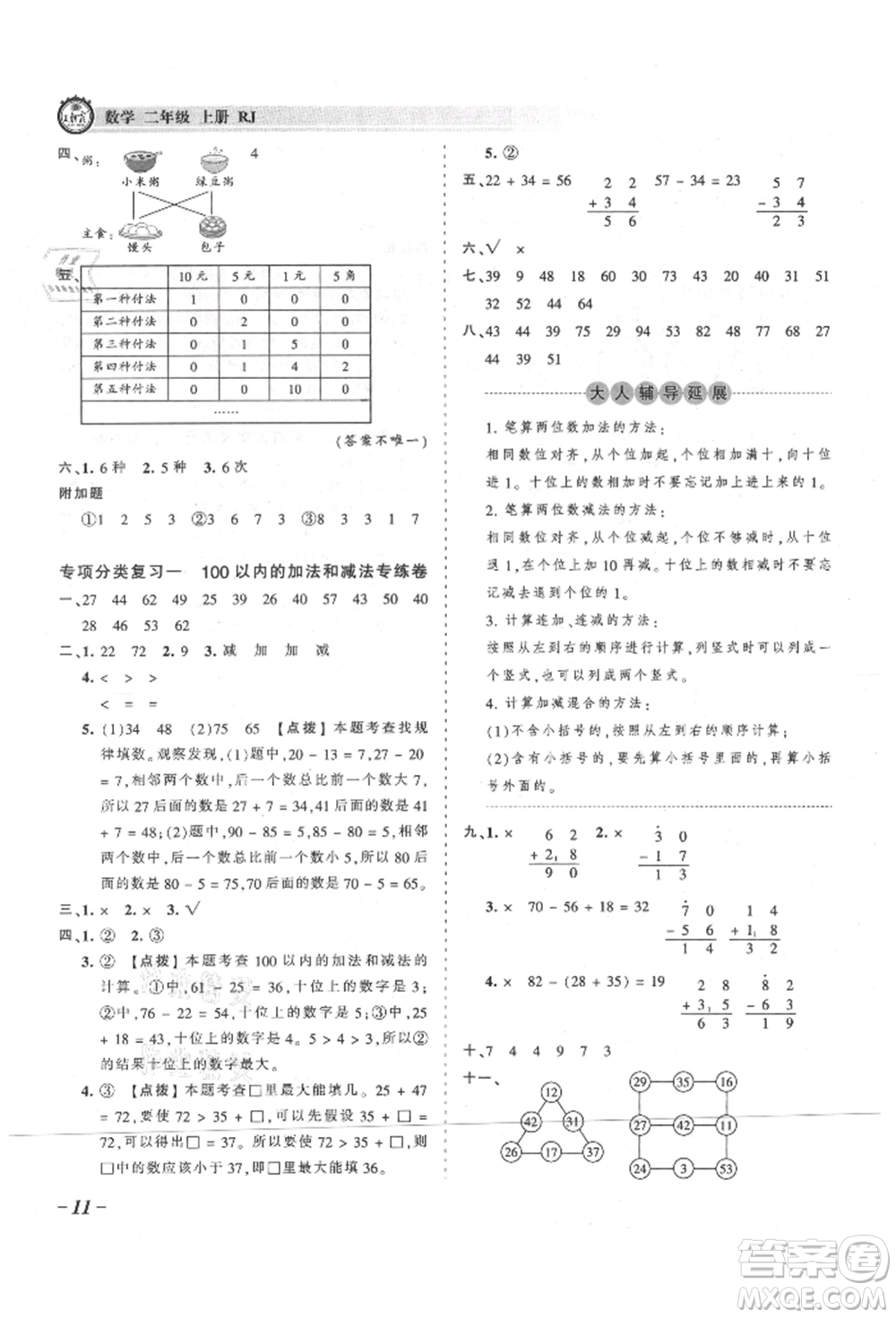 江西人民出版社2021王朝霞考點梳理時習卷二年級上冊數(shù)學人教版參考答案