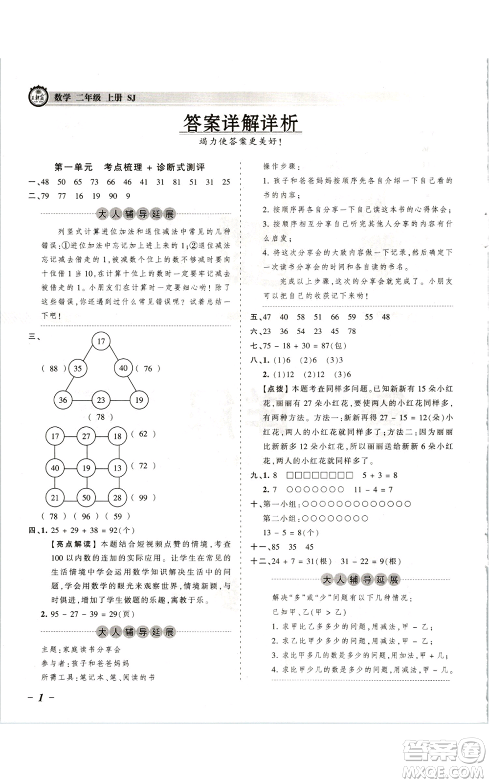 江西人民出版社2021王朝霞考點(diǎn)梳理時習(xí)卷二年級上冊數(shù)學(xué)蘇教版參考答案