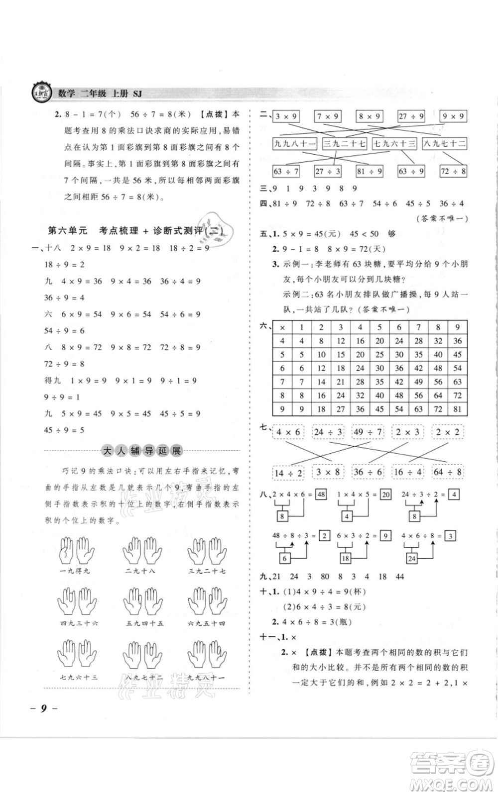 江西人民出版社2021王朝霞考點(diǎn)梳理時習(xí)卷二年級上冊數(shù)學(xué)蘇教版參考答案