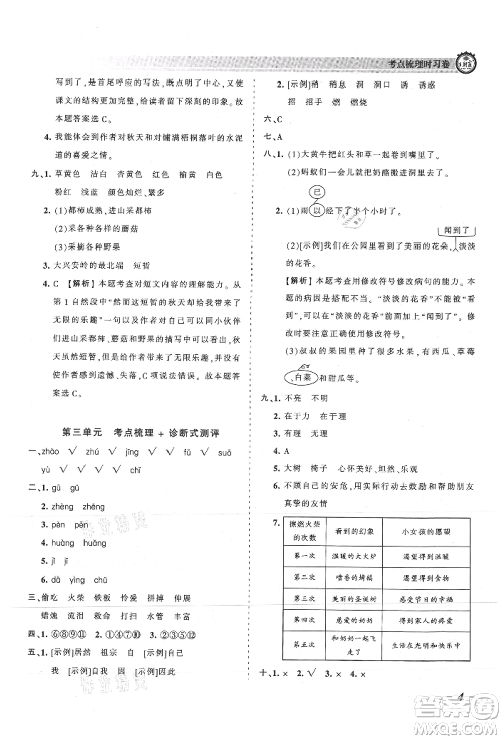 江西人民出版社2021王朝霞考點(diǎn)梳理時(shí)習(xí)卷三年級(jí)上冊(cè)語(yǔ)文人教版參考答案