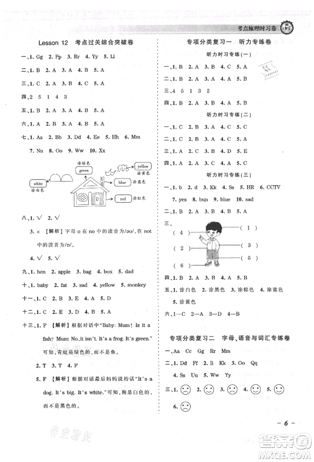 江西人民出版社2021王朝霞考點(diǎn)梳理時(shí)習(xí)卷三年級(jí)上冊(cè)英語(yǔ)科普版參考答案