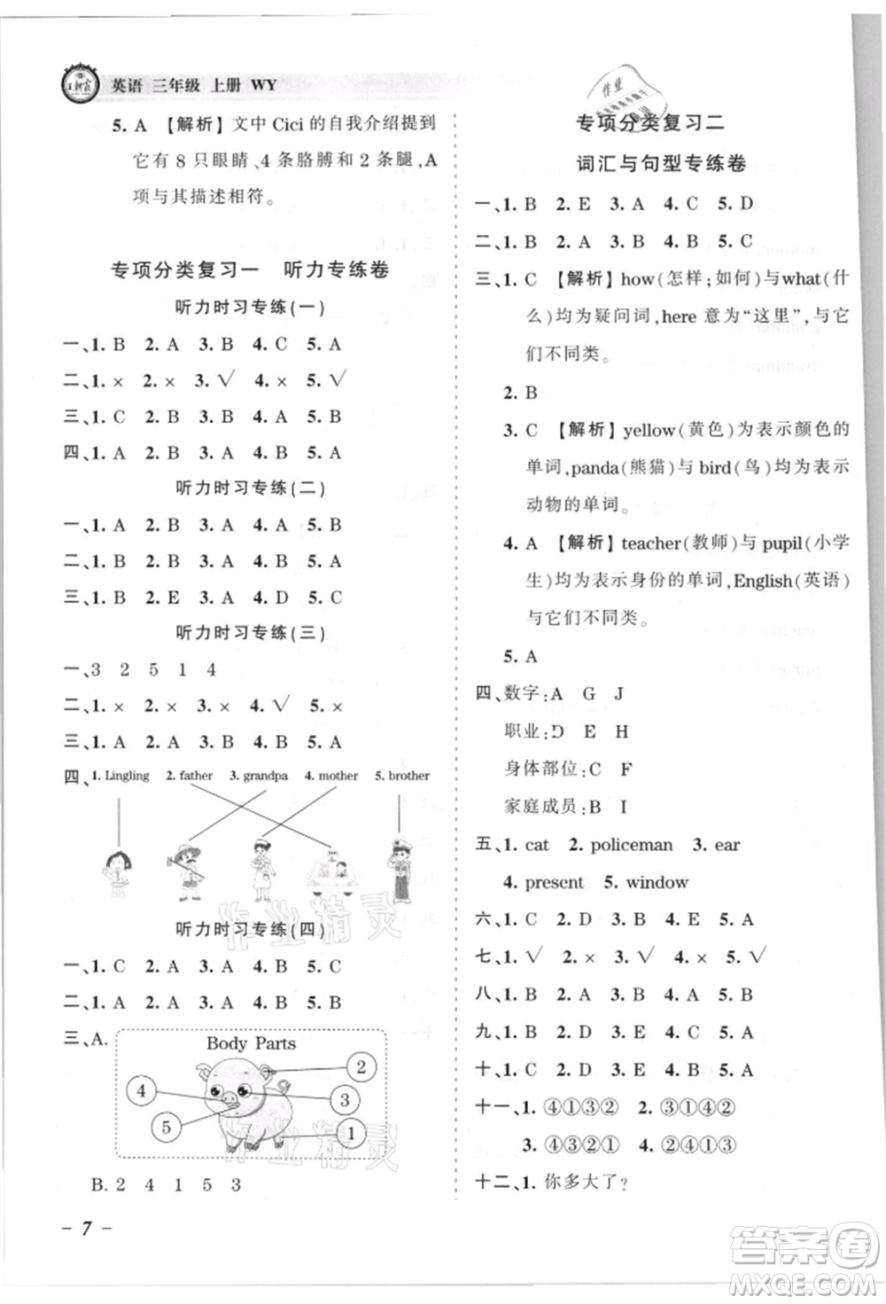 江西人民出版社2021王朝霞考點(diǎn)梳理時習(xí)卷三年級上冊英語外研版參考答案