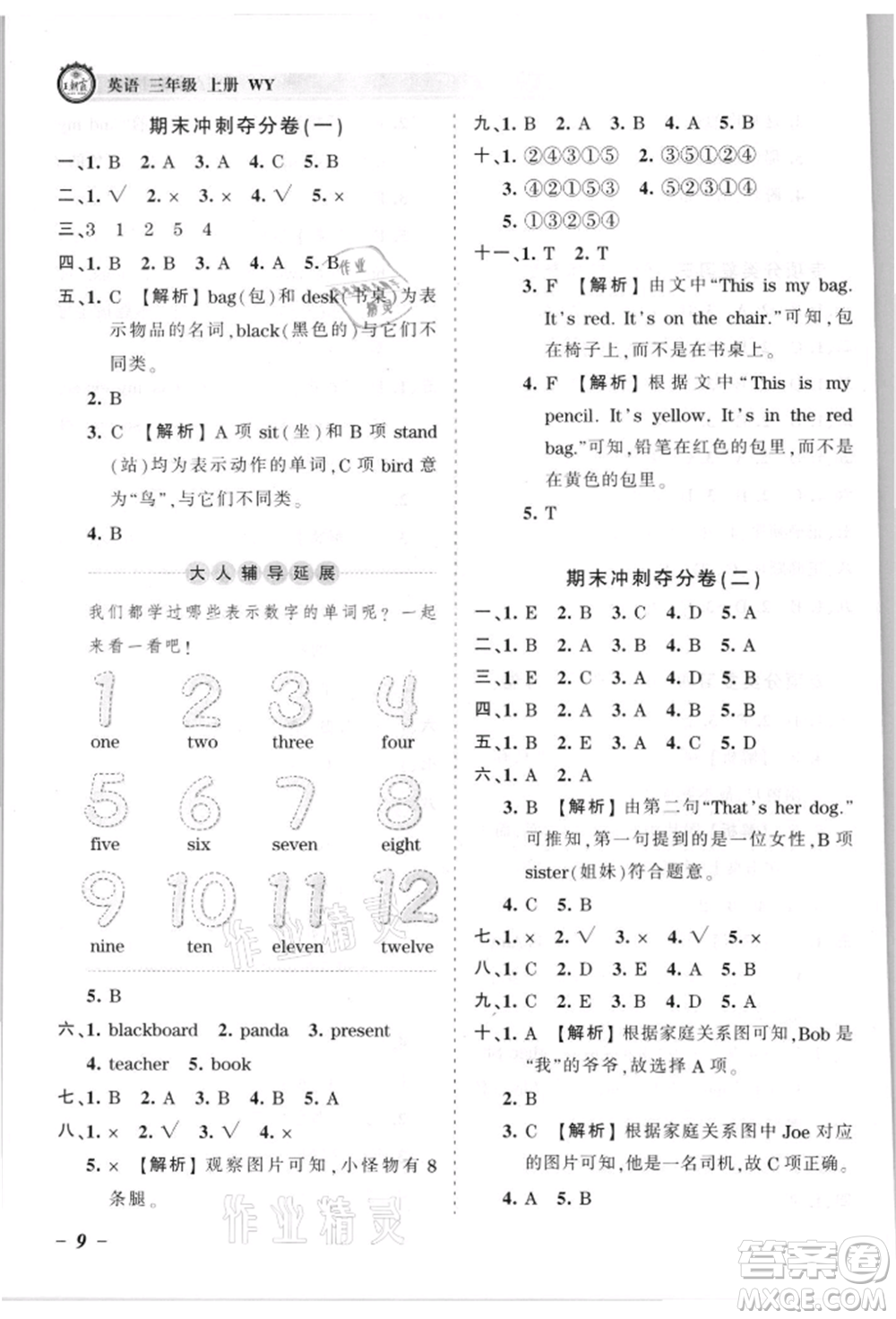 江西人民出版社2021王朝霞考點(diǎn)梳理時習(xí)卷三年級上冊英語外研版參考答案