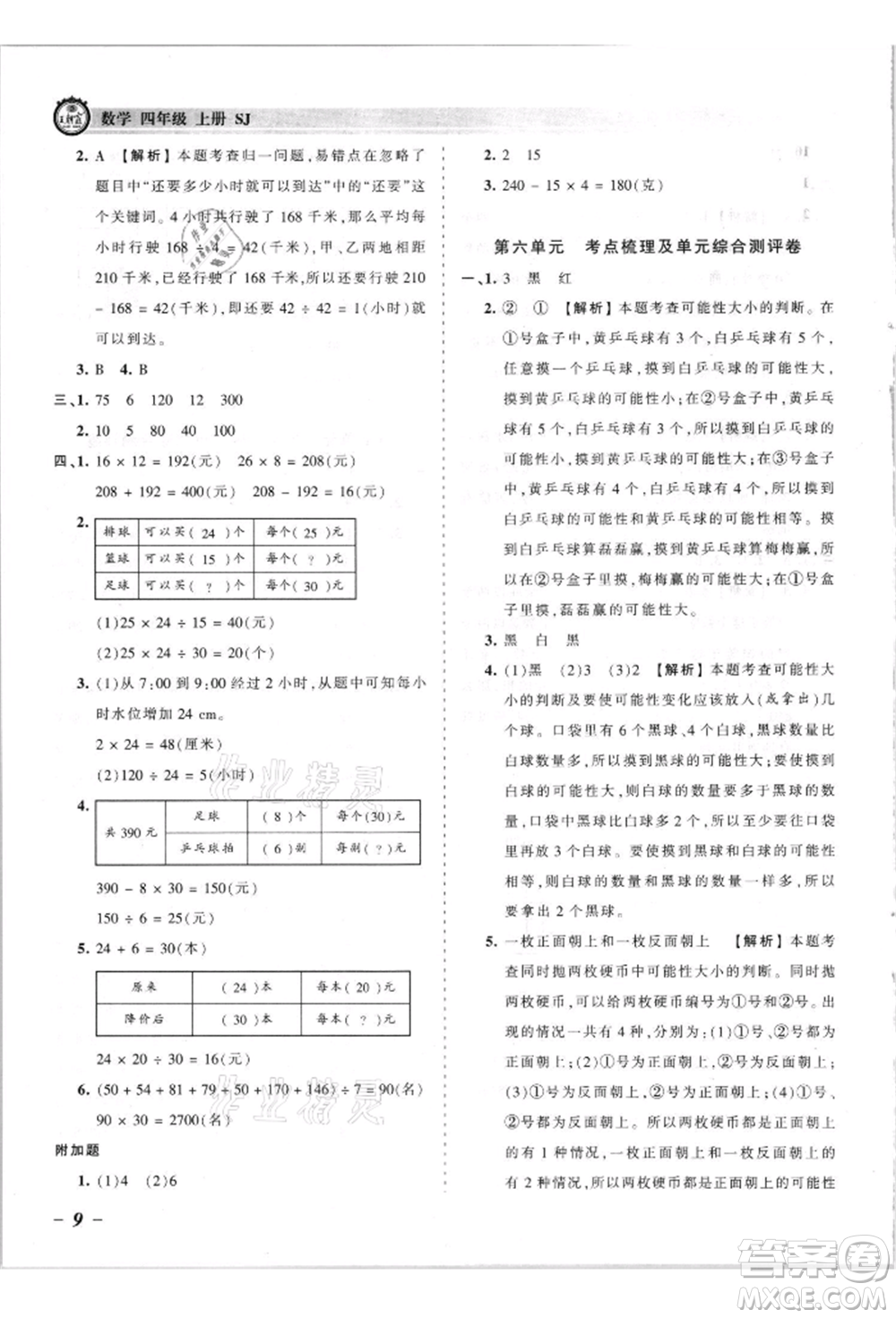 江西人民出版社2021王朝霞考點(diǎn)梳理時(shí)習(xí)卷四年級上冊數(shù)學(xué)蘇教版參考答案