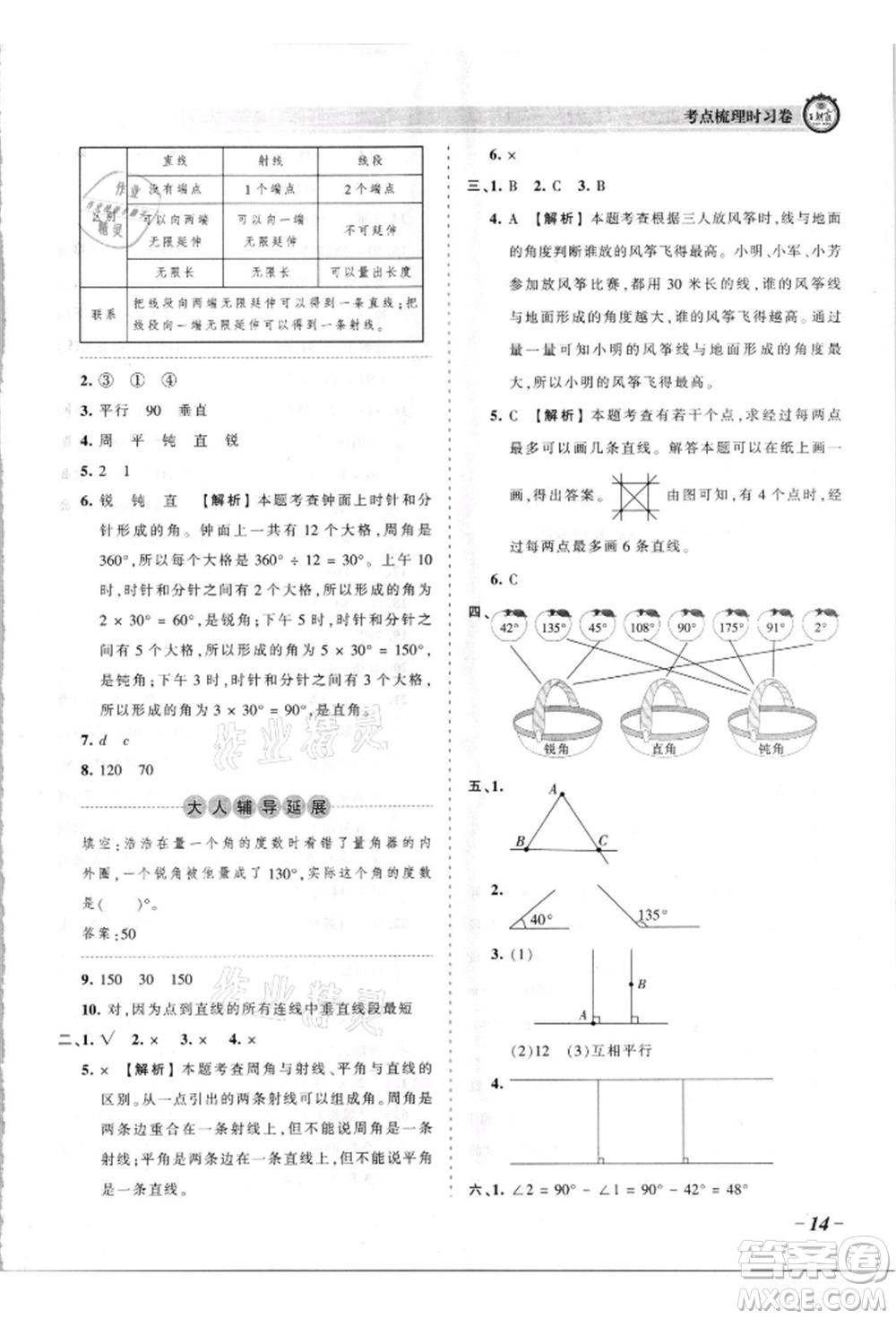 江西人民出版社2021王朝霞考點(diǎn)梳理時(shí)習(xí)卷四年級上冊數(shù)學(xué)蘇教版參考答案