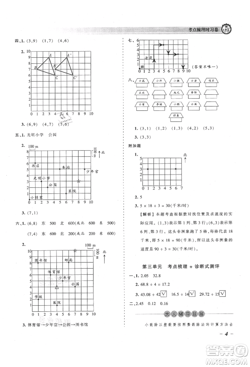 江西人民出版社2021王朝霞考點梳理時習(xí)卷五年級上冊數(shù)學(xué)人教版參考答案