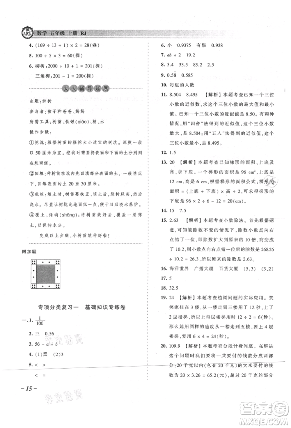 江西人民出版社2021王朝霞考點梳理時習(xí)卷五年級上冊數(shù)學(xué)人教版參考答案