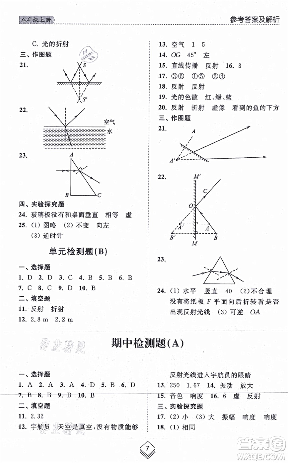 山東人民出版社2021綜合能力訓(xùn)練八年級(jí)物理上冊(cè)五四制魯科版答案