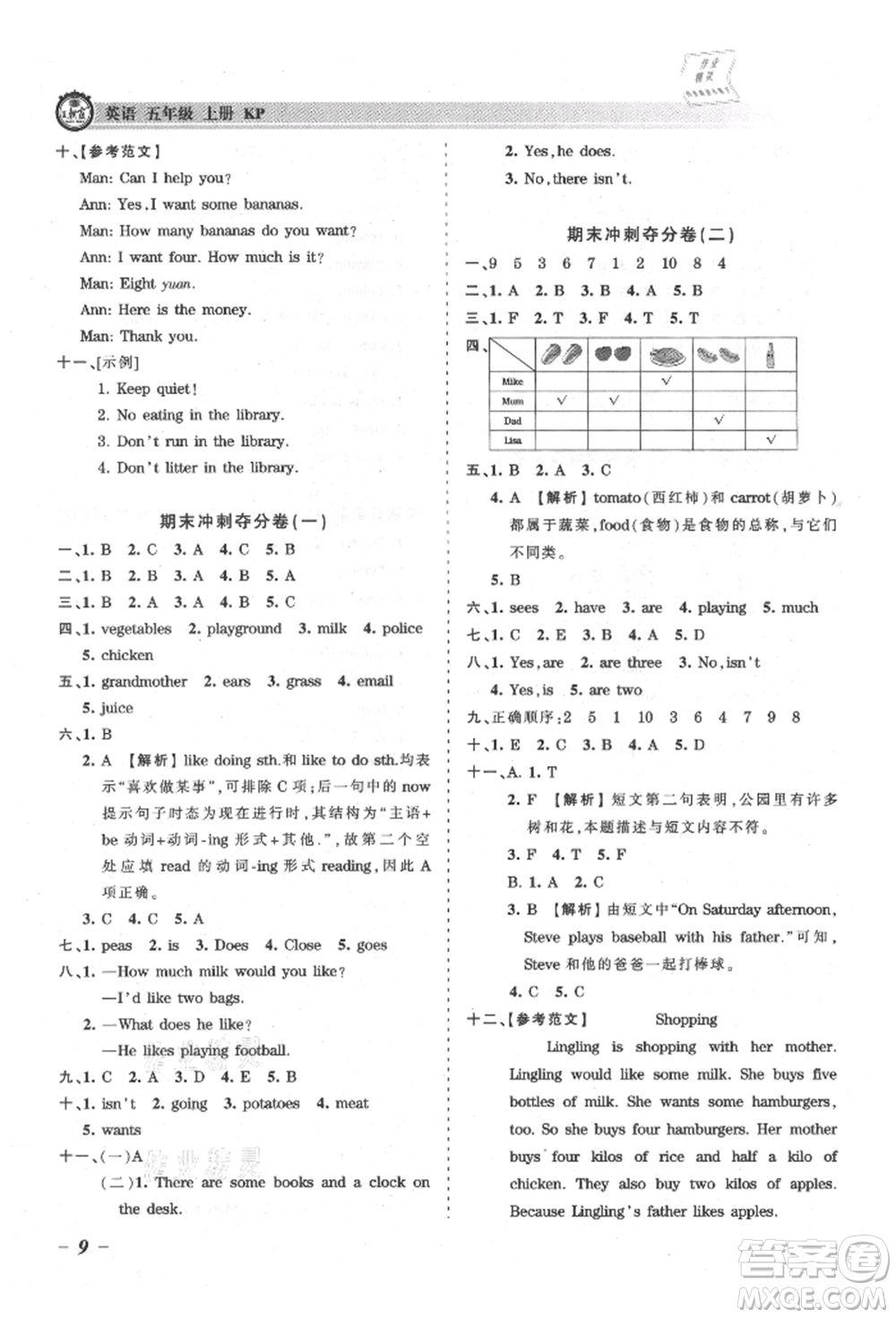 江西人民出版社2021王朝霞考點(diǎn)梳理時(shí)習(xí)卷五年級(jí)上冊(cè)英語(yǔ)科普版參考答案