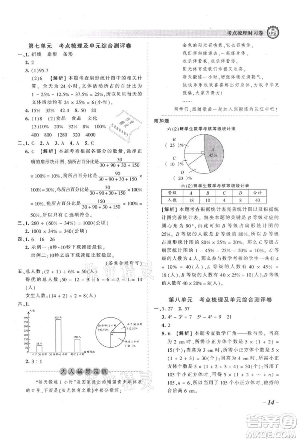 江西人民出版社2021王朝霞考點(diǎn)梳理時(shí)習(xí)卷六年級(jí)上冊(cè)數(shù)學(xué)人教版參考答案