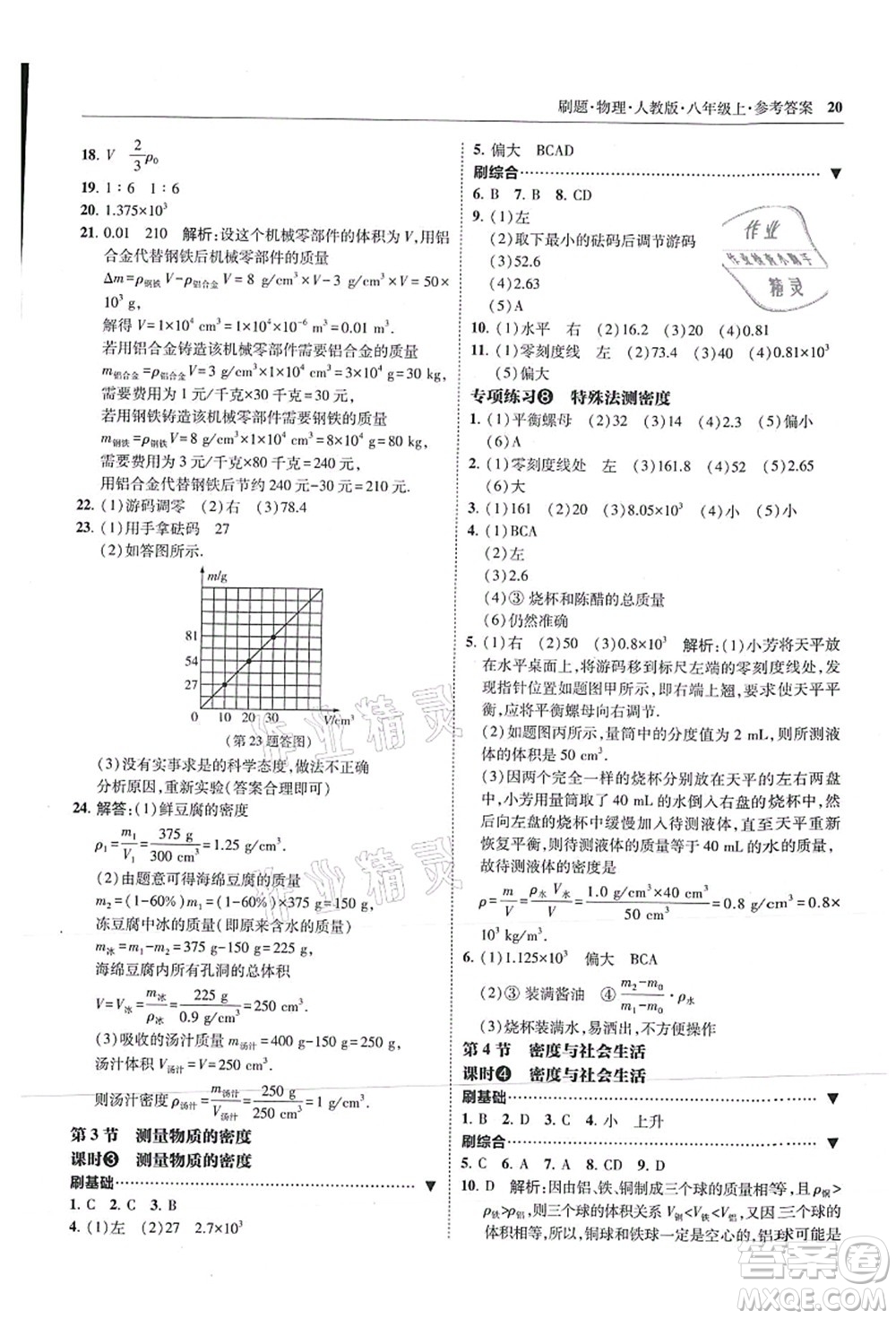 東北師范大學(xué)出版社2021北大綠卡刷題八年級物理上冊人教版答案