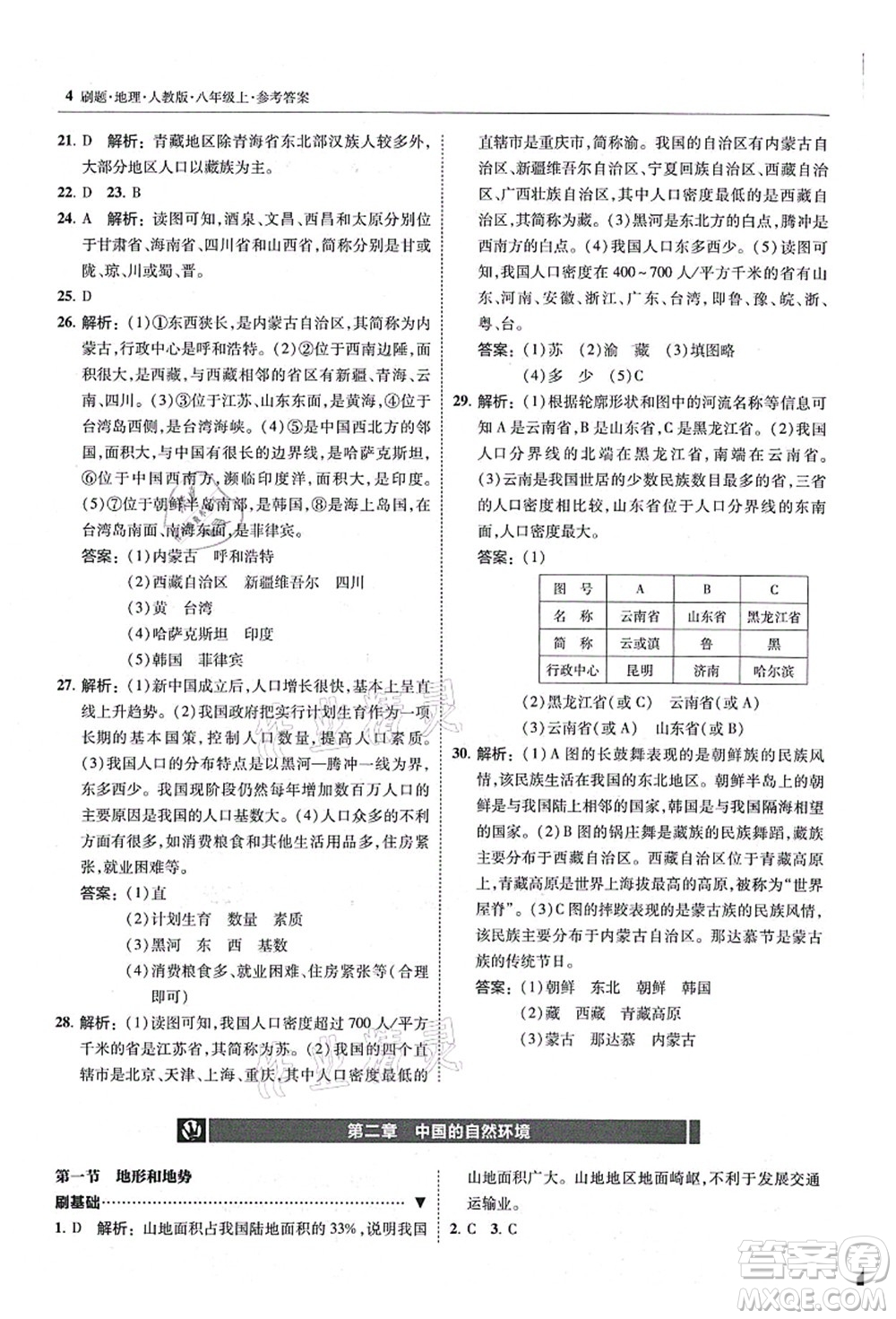 東北師范大學(xué)出版社2021北大綠卡刷題八年級地理上冊人教版答案