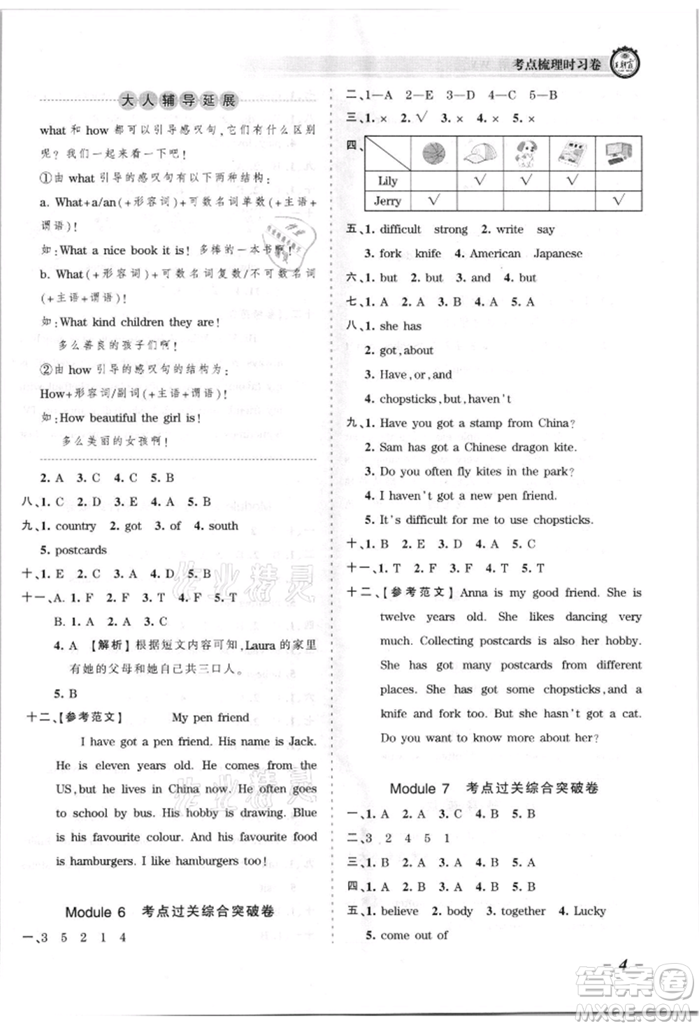 江西人民出版社2021王朝霞考點梳理時習卷六年級上冊英語外研版參考答案