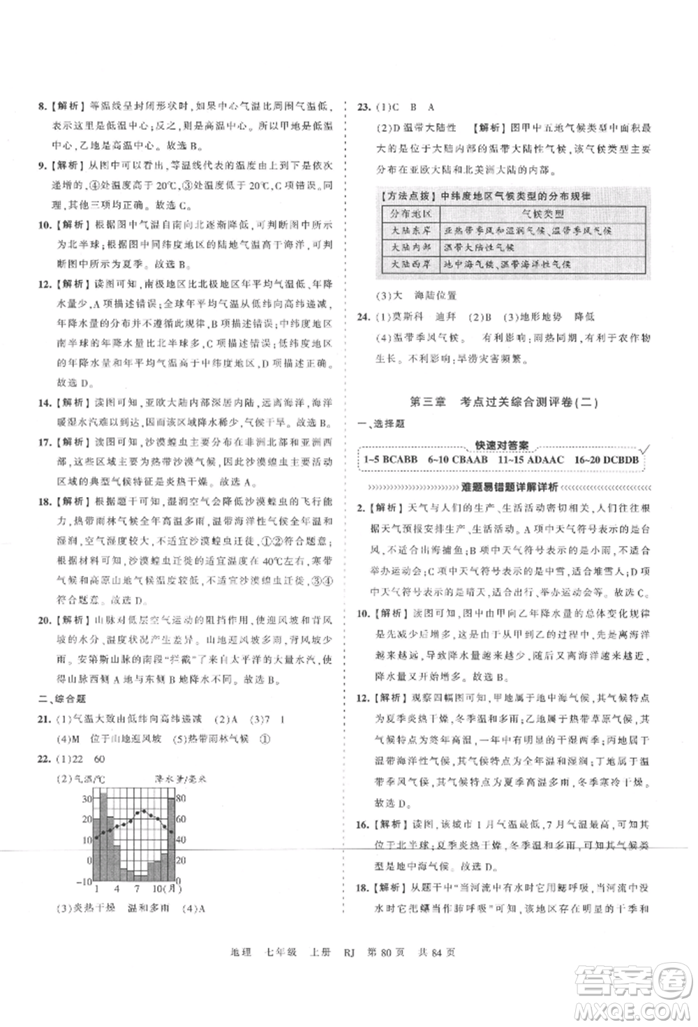 江西人民出版社2021王朝霞考點(diǎn)梳理時(shí)習(xí)卷七年級(jí)上冊(cè)地理人教版參考答案