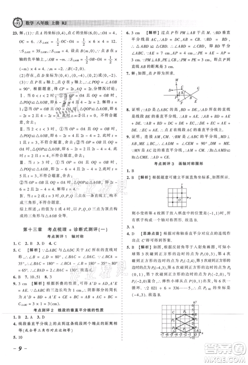 江西人民出版社2021王朝霞考點(diǎn)梳理時習(xí)卷八年級上冊數(shù)學(xué)人教版參考答案