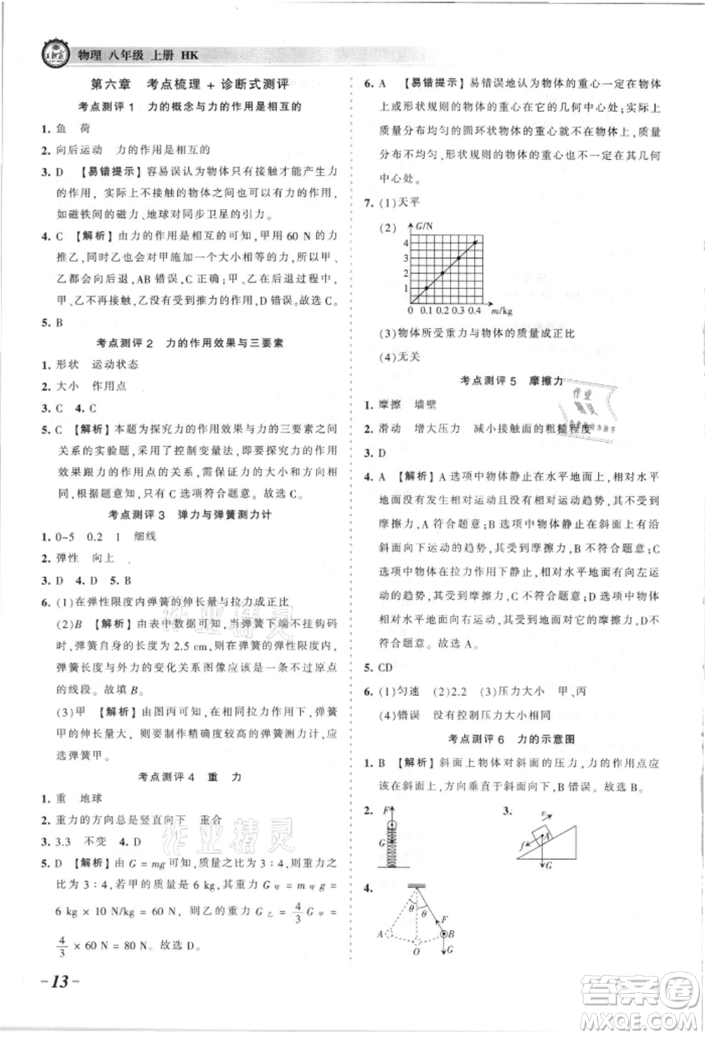 江西人民出版社2021王朝霞考點(diǎn)梳理時(shí)習(xí)卷八年級(jí)上冊(cè)物理人教版參考答案