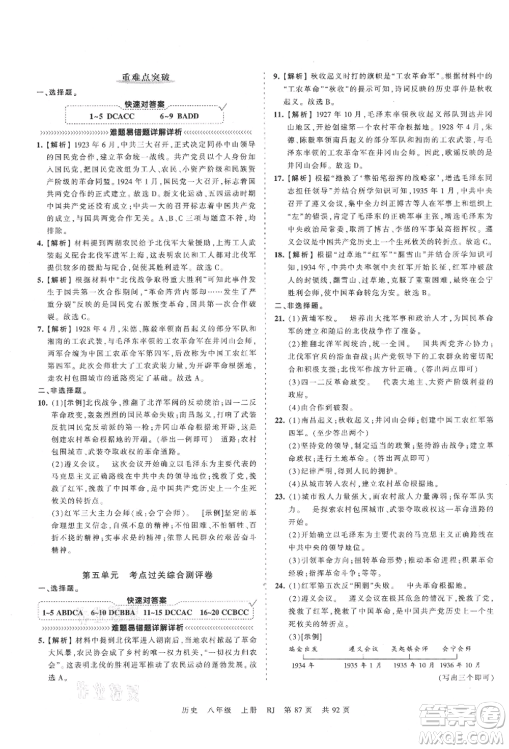 江西人民出版社2021王朝霞考點(diǎn)梳理時(shí)習(xí)卷八年級(jí)上冊(cè)歷史人教版參考答案